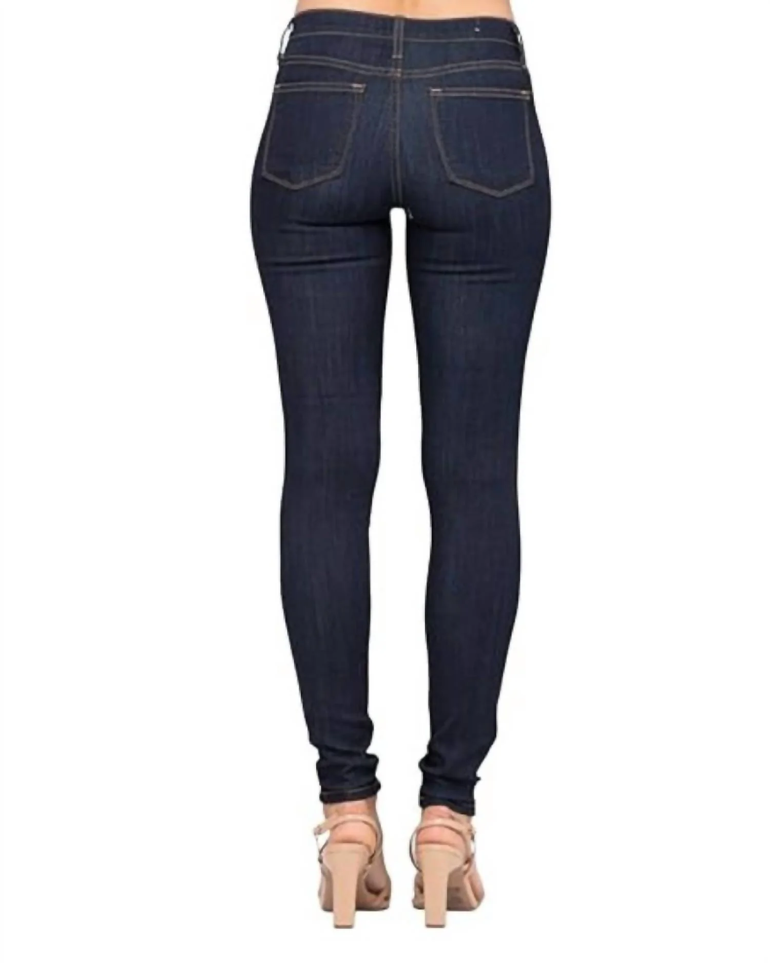 Dark Wash Mid Rise Skinny Jeans In Dark Denim