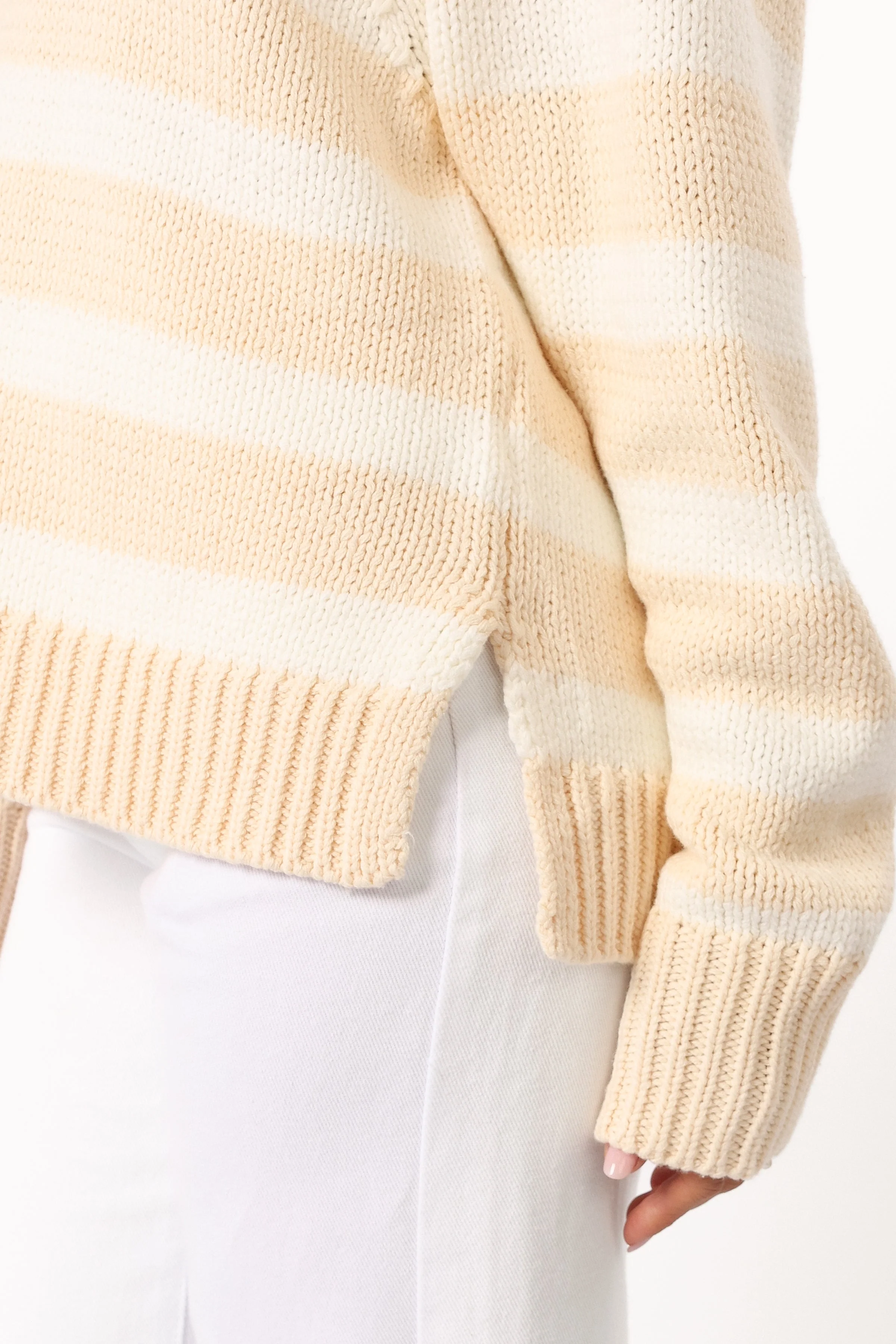 Shea Striped Collar Knit Sweater - Cream