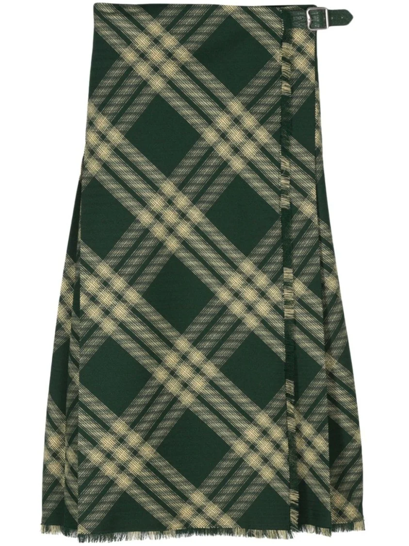 Green Check Design Wool Skirt