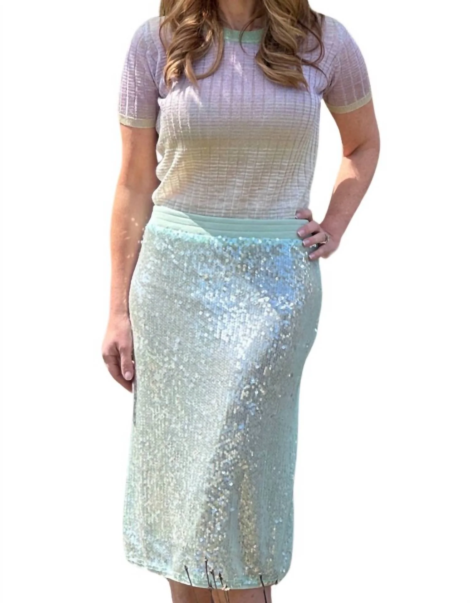 Gonna Paillettes Skirt Menta S24 In Light Blue