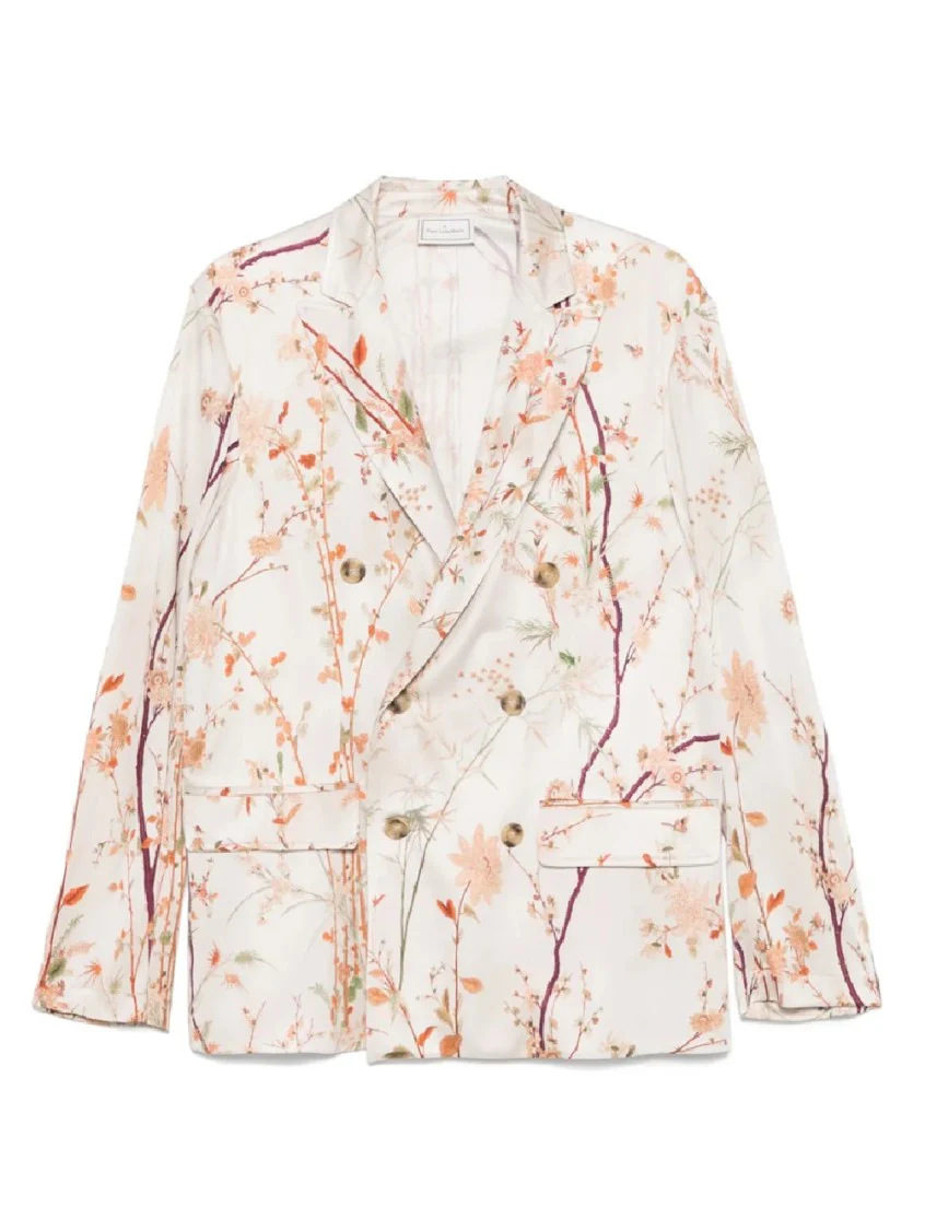 Double-Breasted Floral Print Jacket