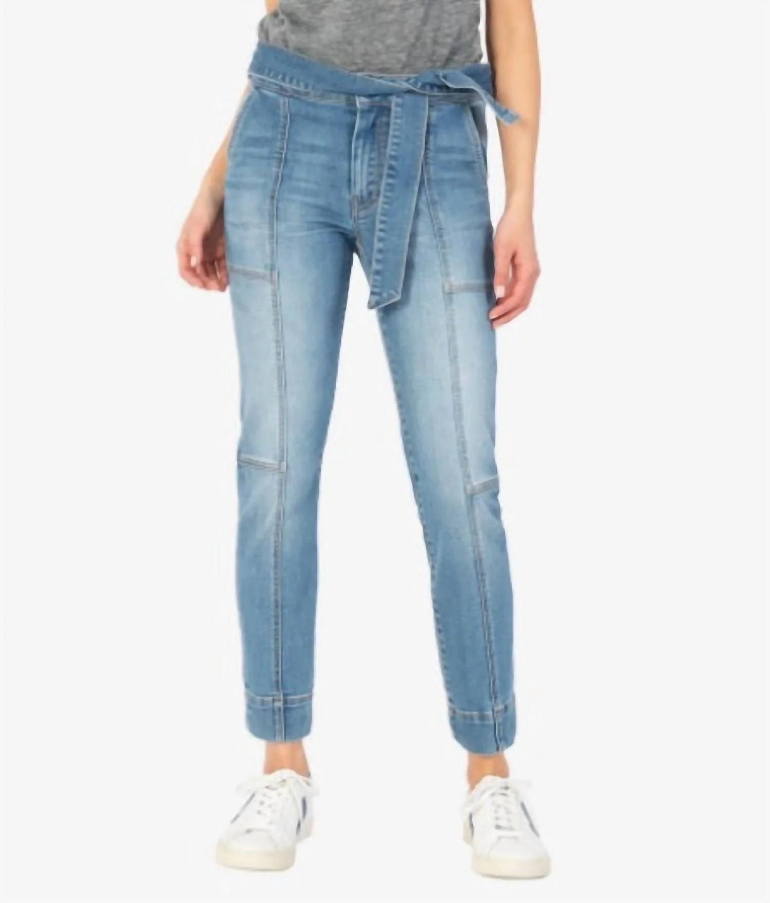 Reese High Rise Ankle Straight Leg Tie Waist In Blue