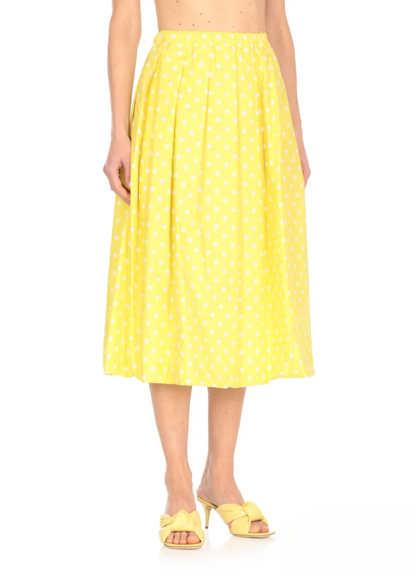 Pleated Cotton Skirt With Contrasting Polka Dots