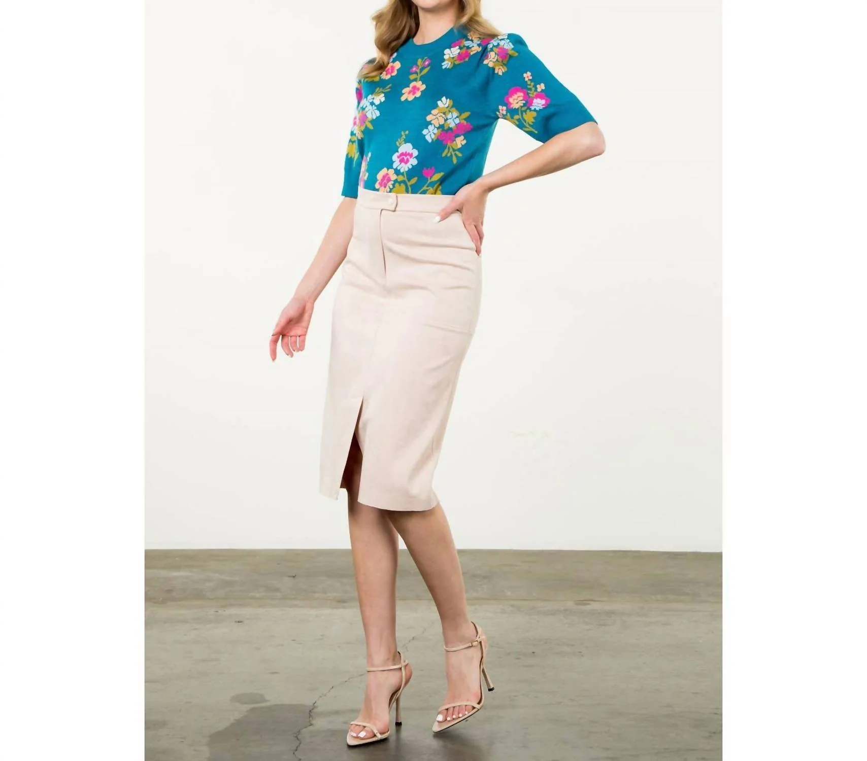 Long Suede Skirt In Cream