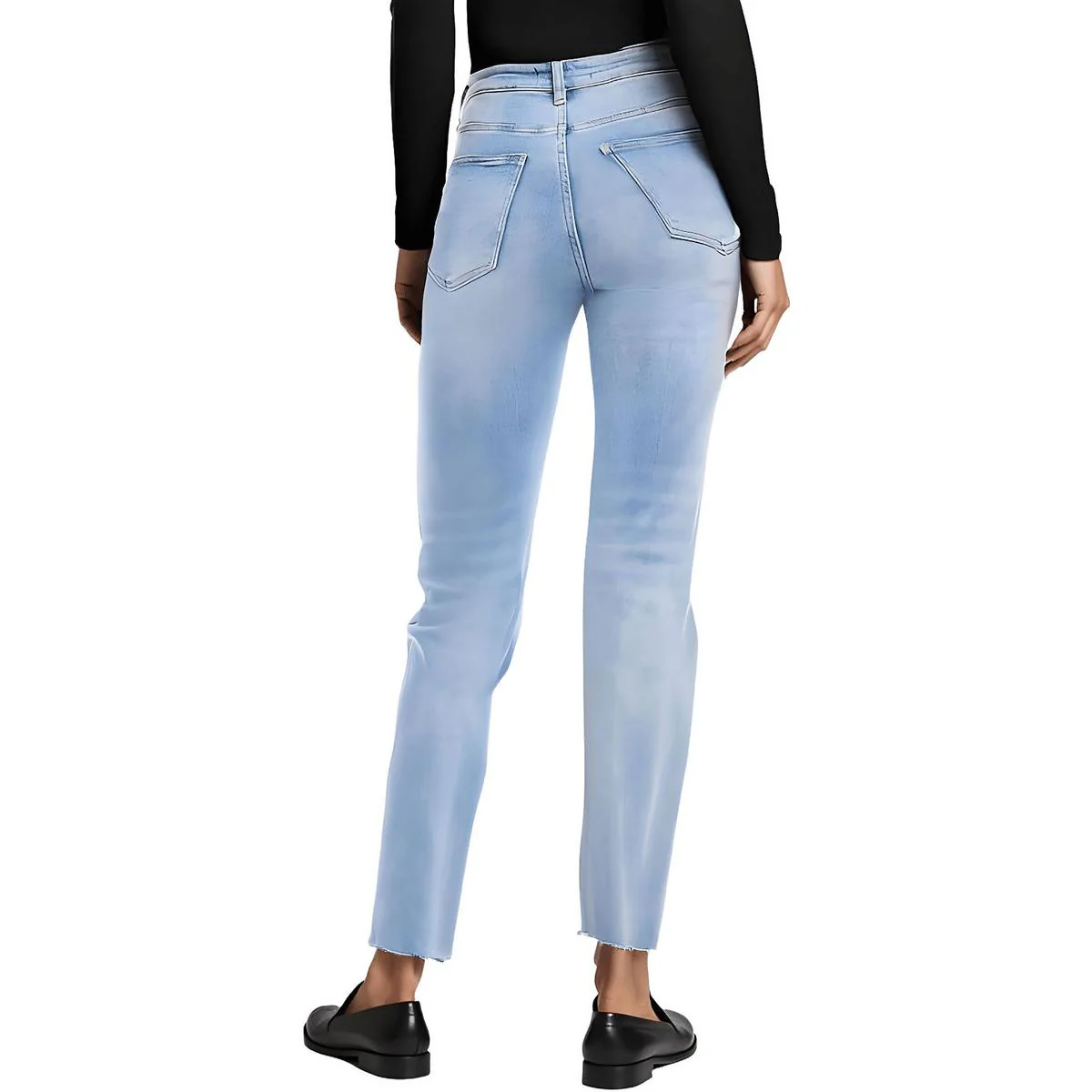 Womens Raw Hem Denim Straight Leg Jeans