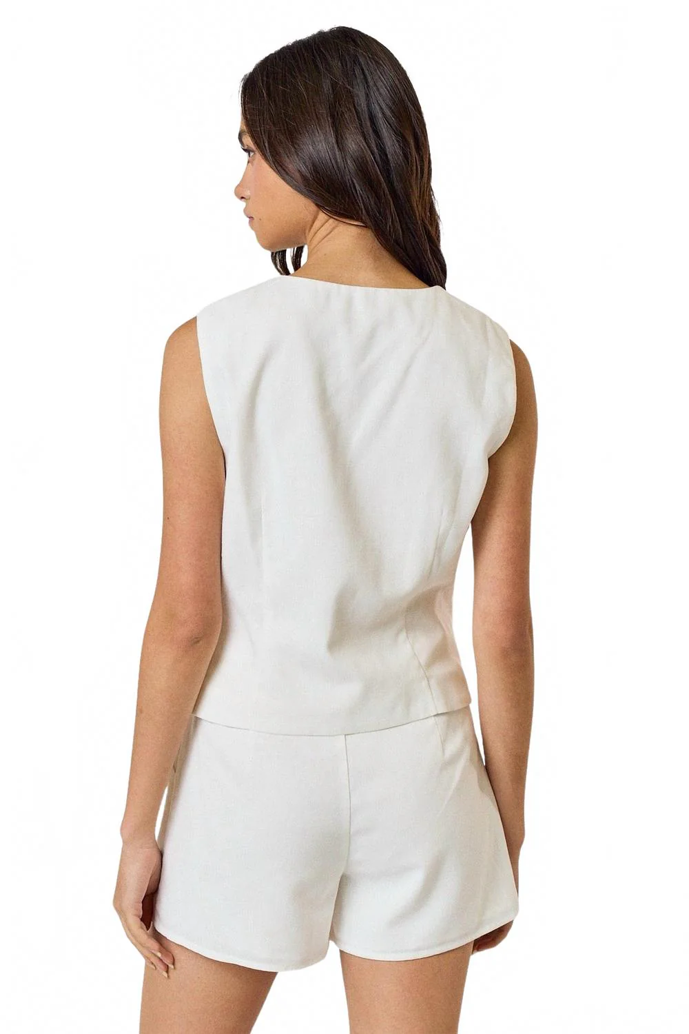 Linen Button Vest With Matching Short Set In White