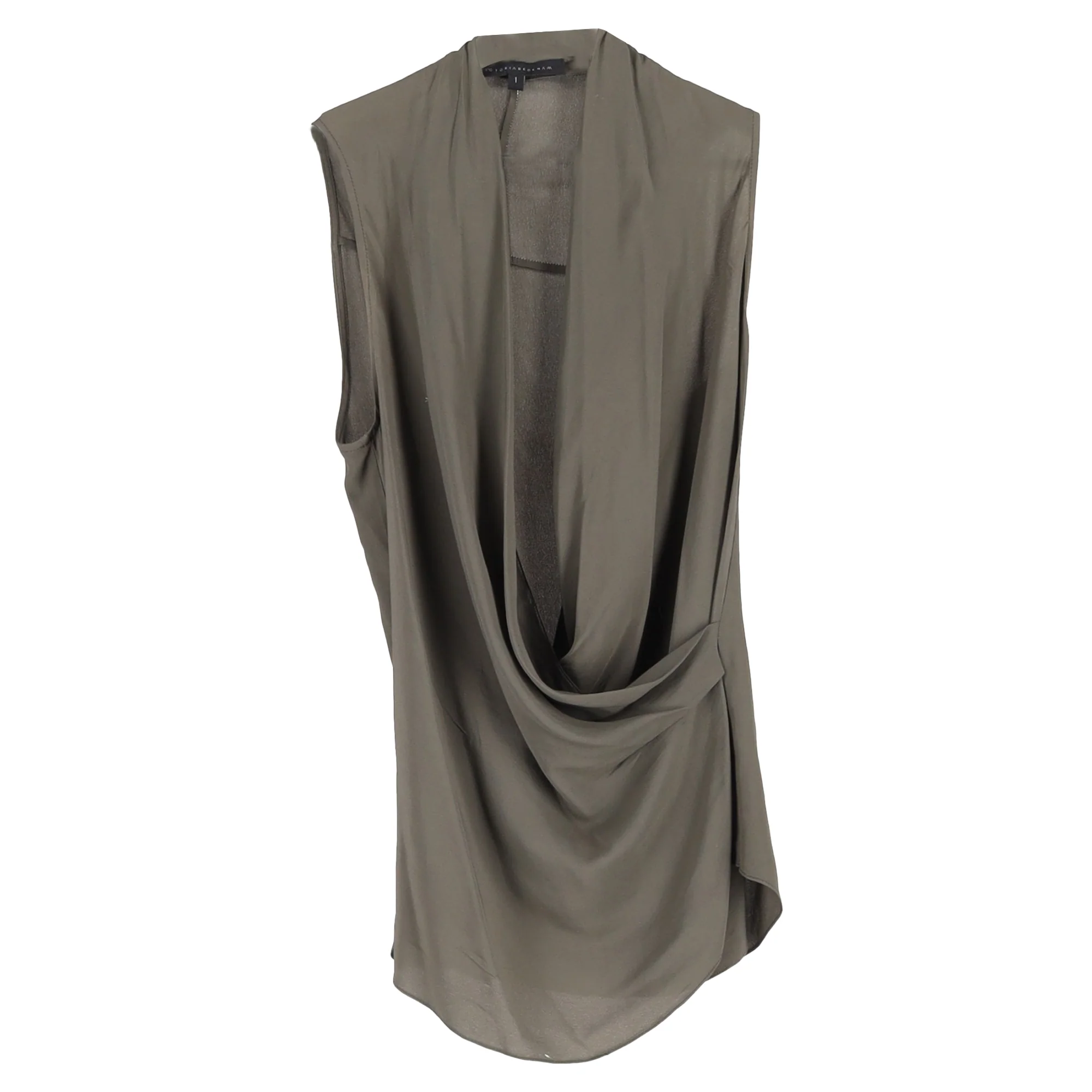 Victoria Beckham Cowlneck Sleeveless Top in Olive Silk