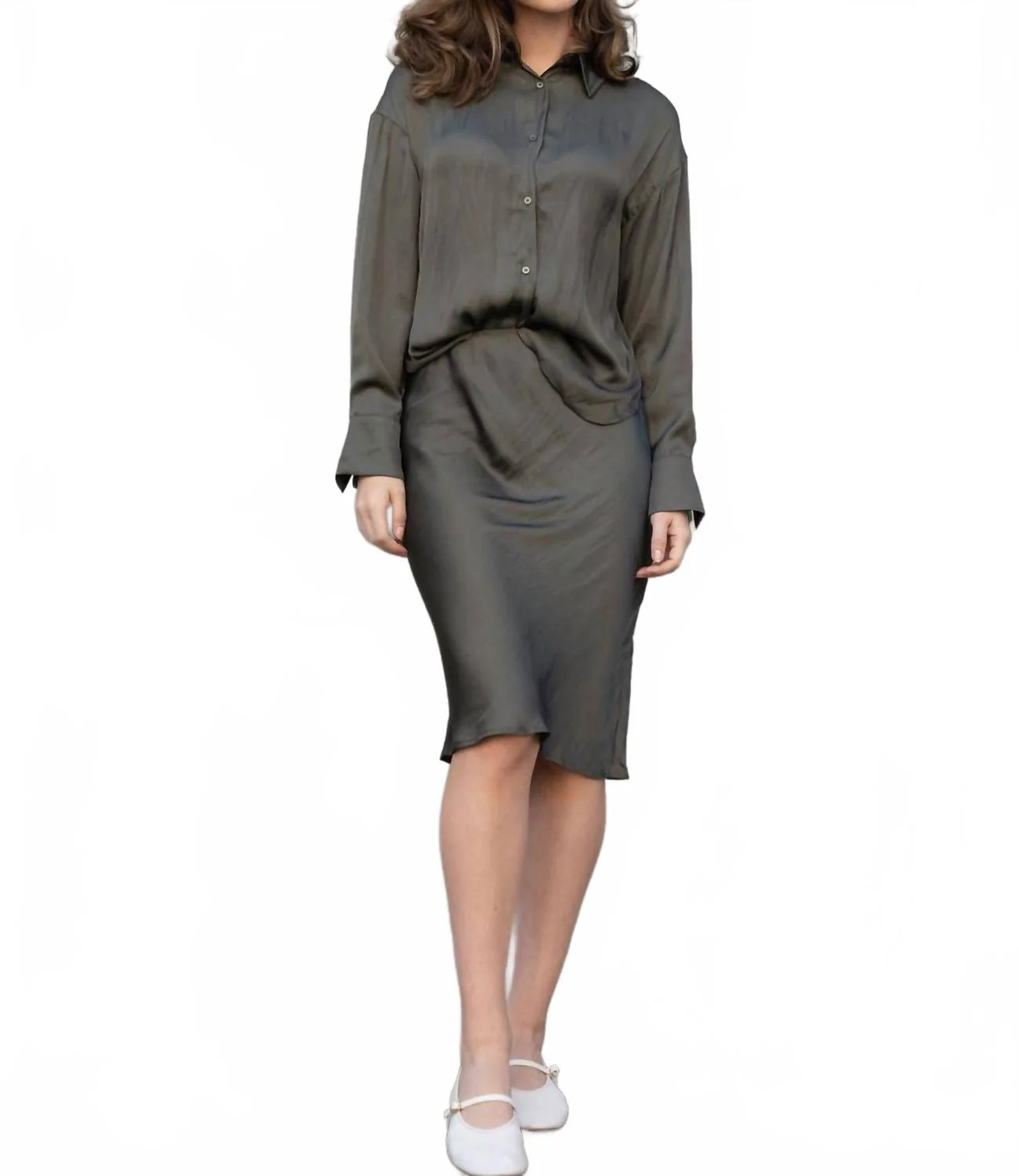 Petite Length Slip Skirt In Olive Branch