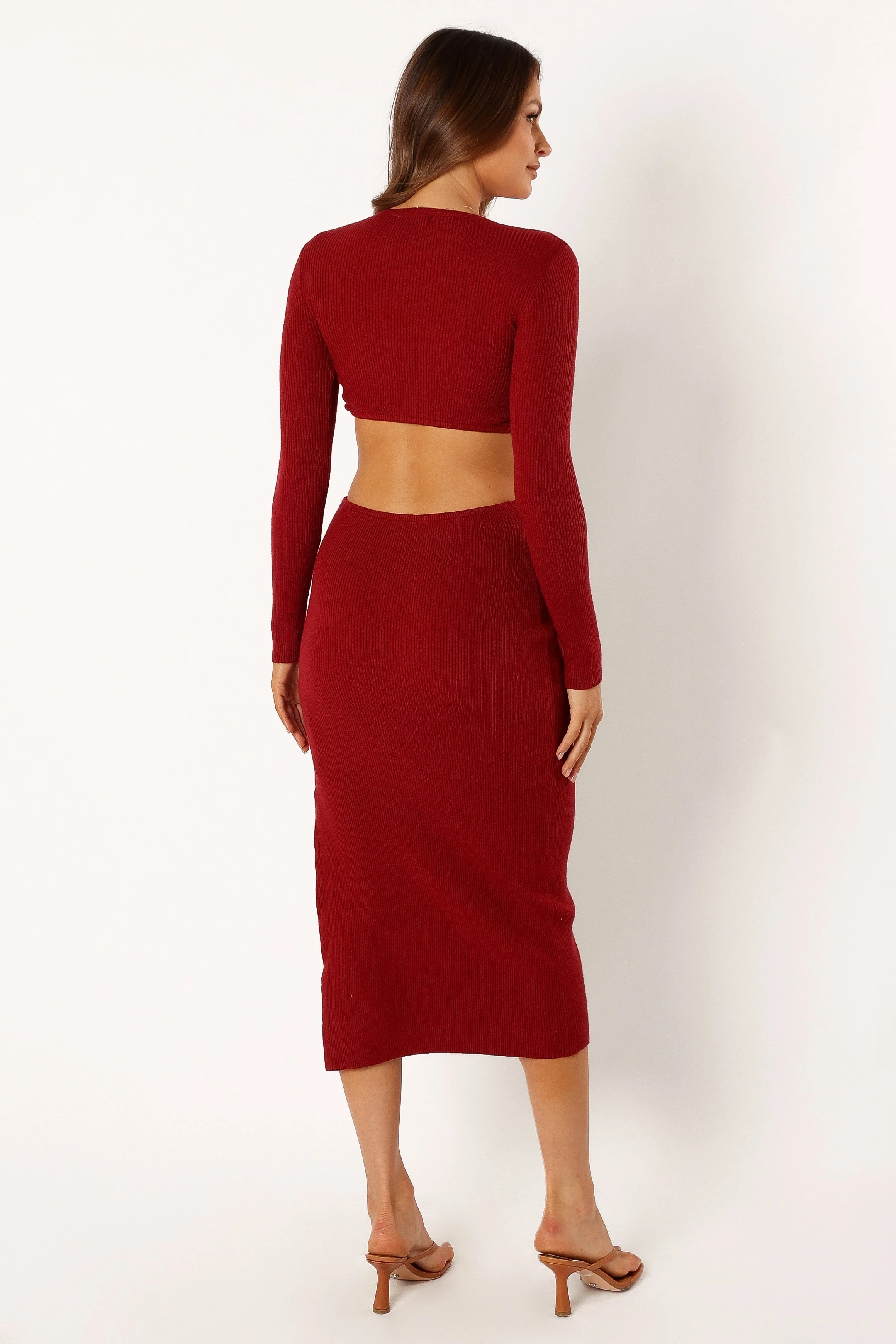 Jonah Long Sleeve Midi Dress - Red Dhalia