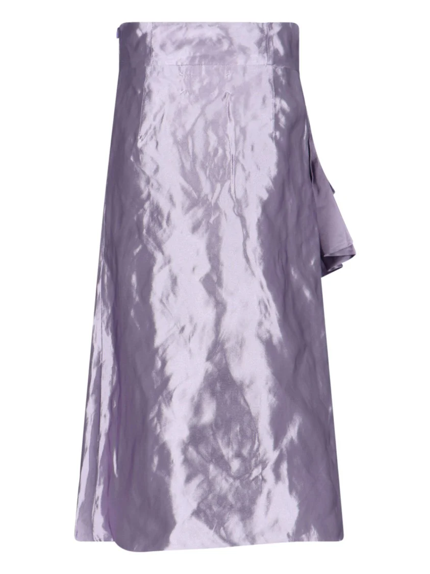 Draped Midi Skirt In Metallic Purple