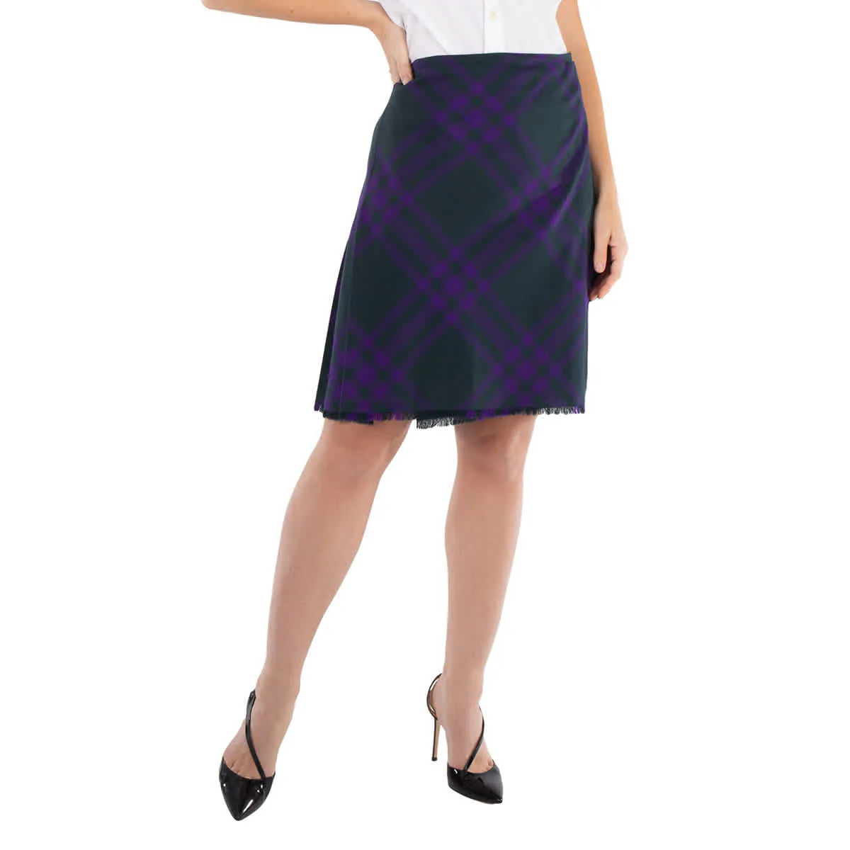 Burberry Vintage Check Frayed-Edge Wool Skirt
