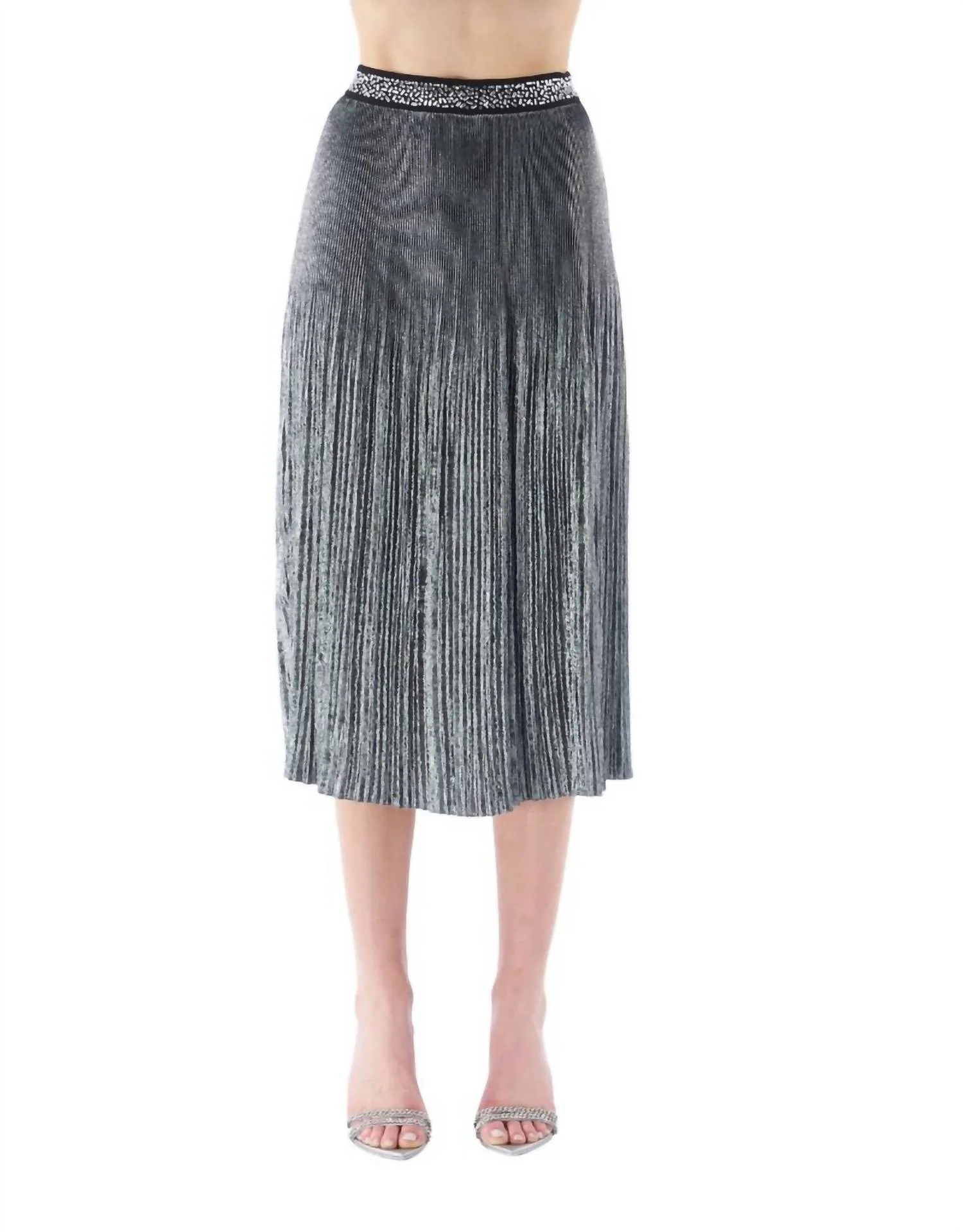 Foil Pleated Skirt In Silver