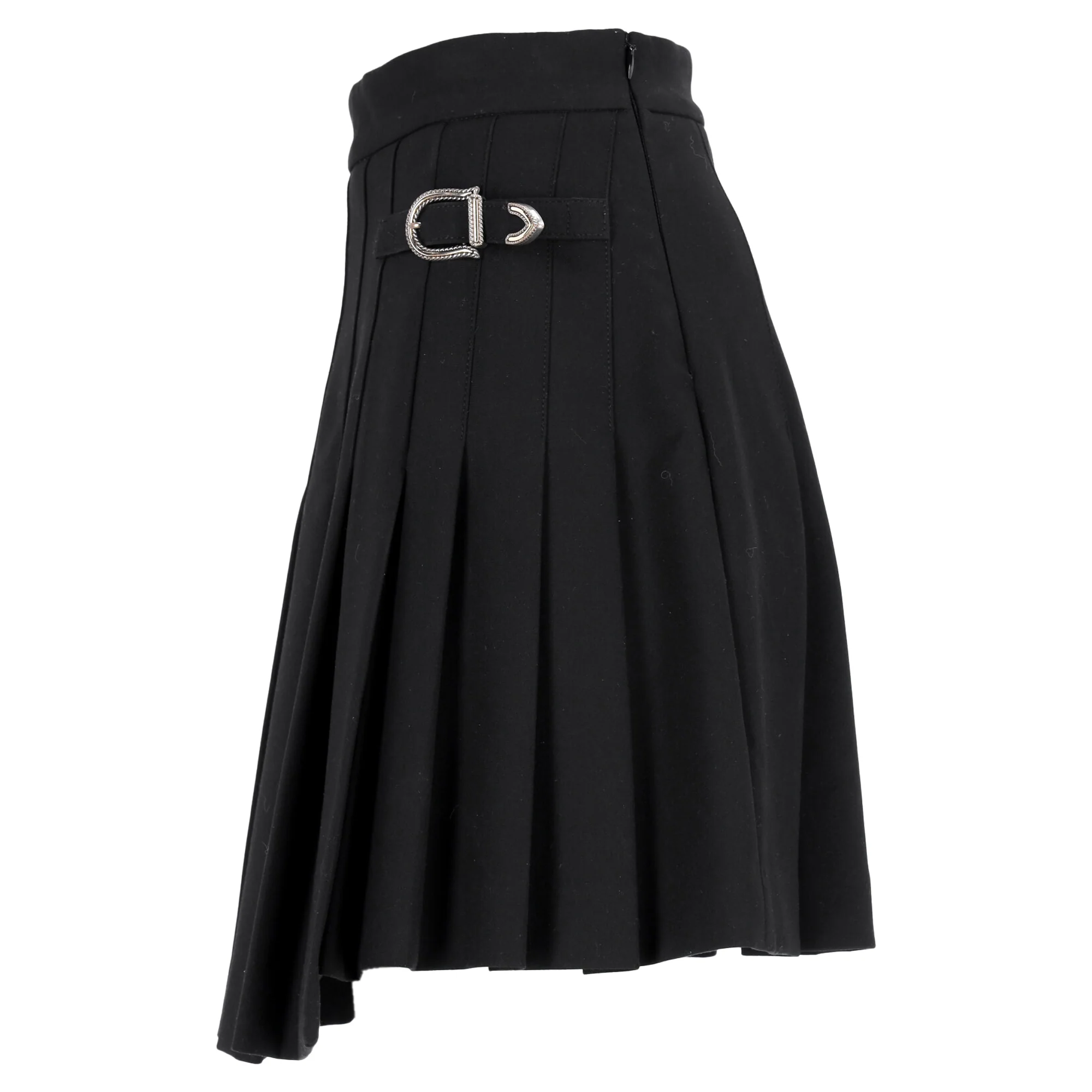 Maje Pleated Mini Asymmetrical Skirt in Black Wool