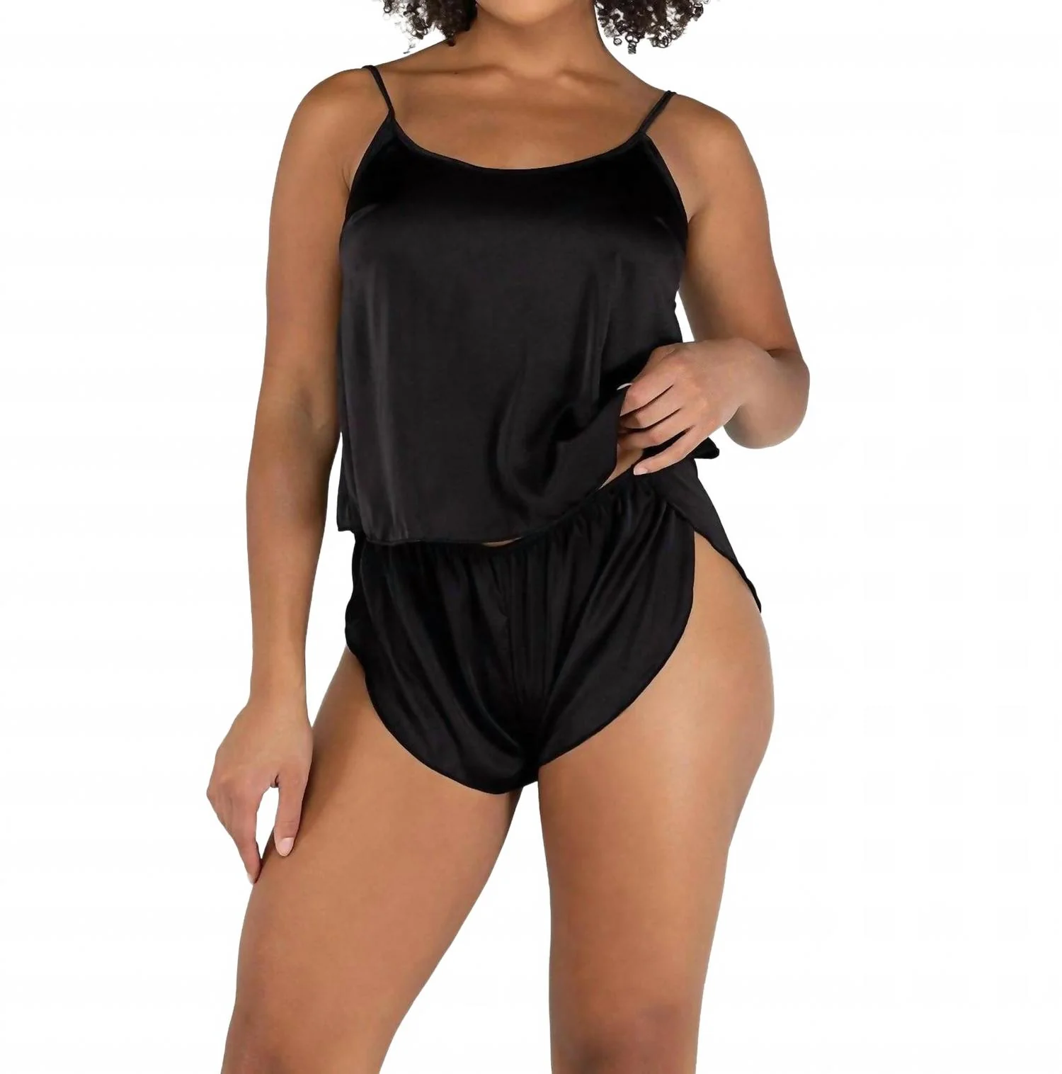 Soft Satin Tulip Short Set In Black