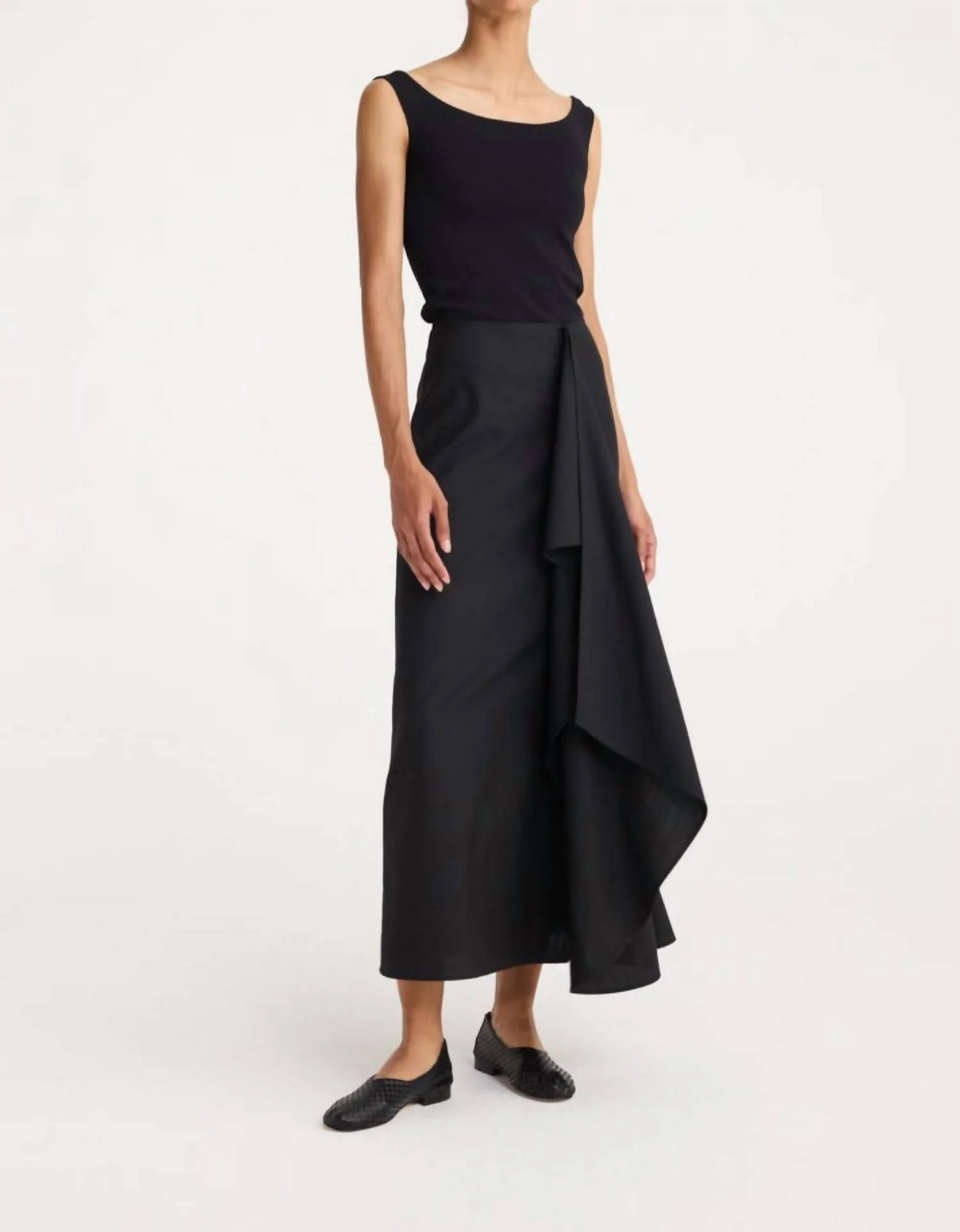 Folded Wool Skirt In Black