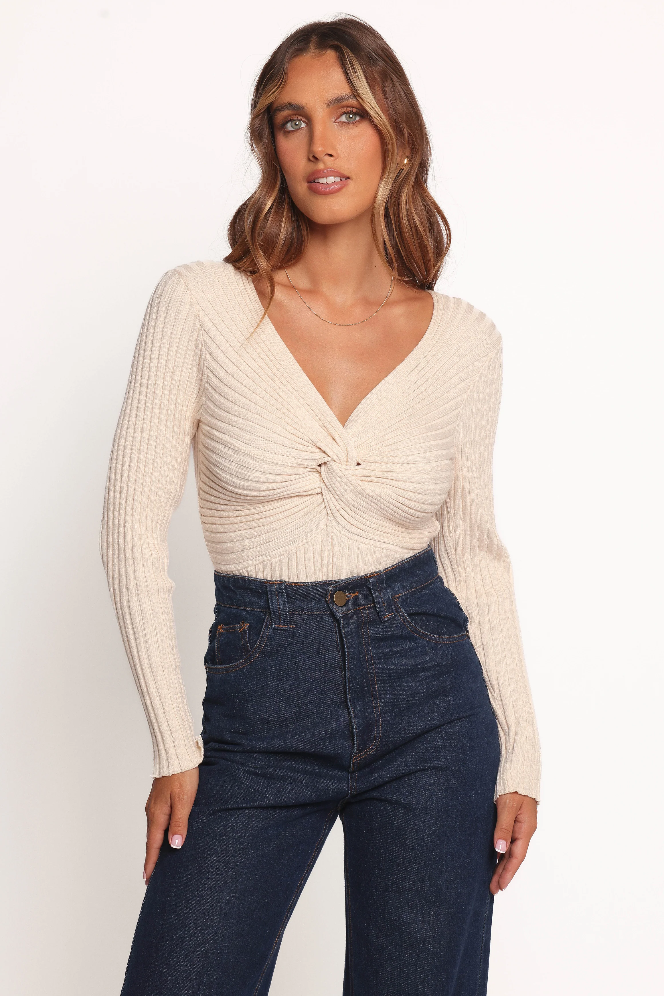 Demi Twist Detail Knit Top - Cream