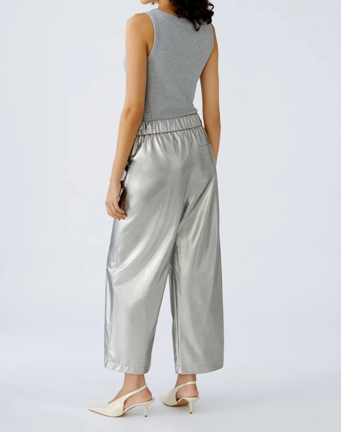 Cool Leather-Look Culottes In A Metallic Look In Silver