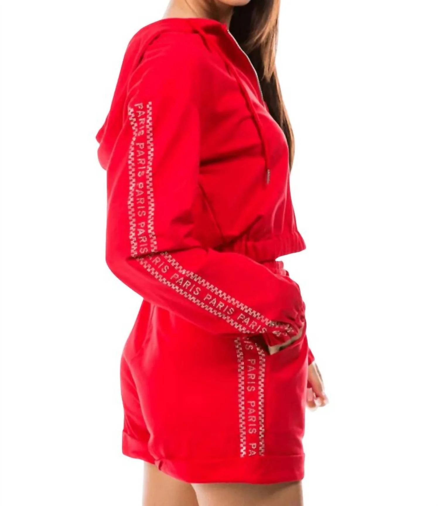 Line In Paris Long Sleeve Hoodie And Short Set In Red