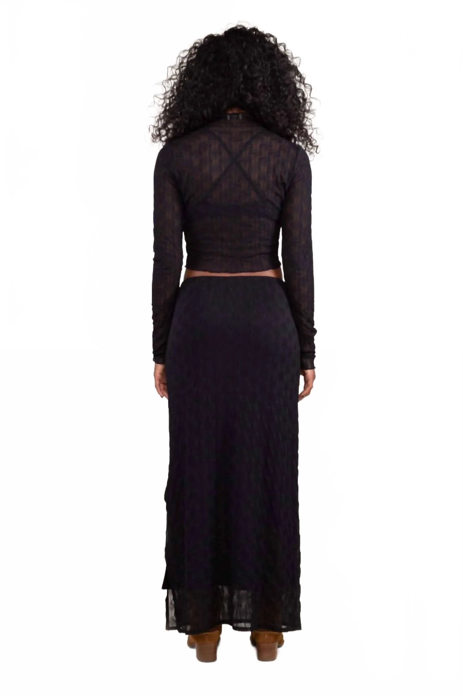 Jacquard Mesh Maxi Skirt - Plus In Black