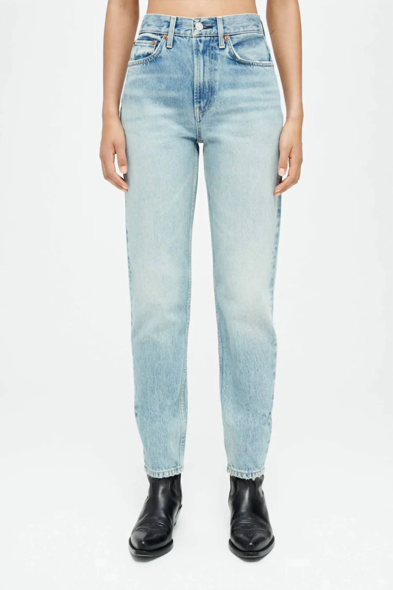 Taper High Rise Ankle Straight Jeans In Favorite Blue