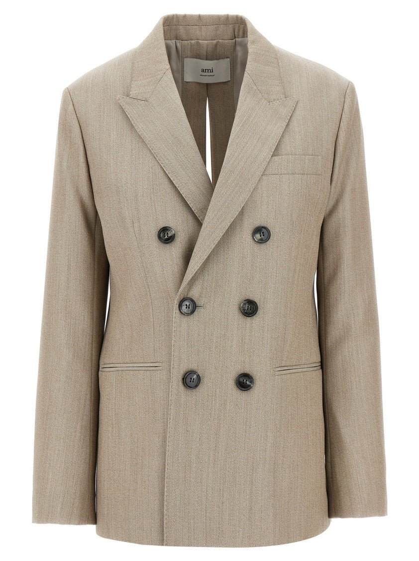 Maxi Split Double-Breasted Wool Blazer