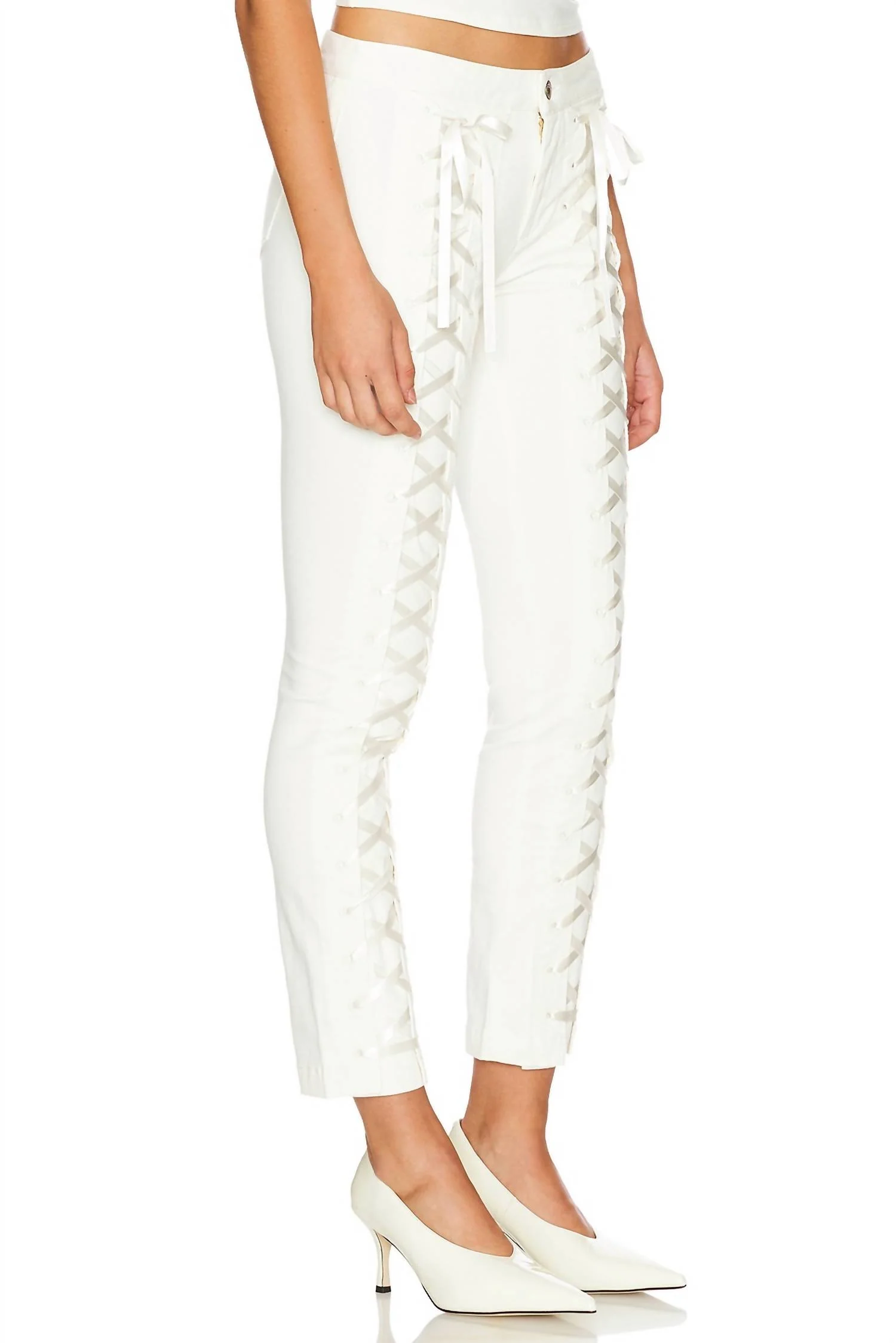 Doro Lace Up Bow Pants In Cream