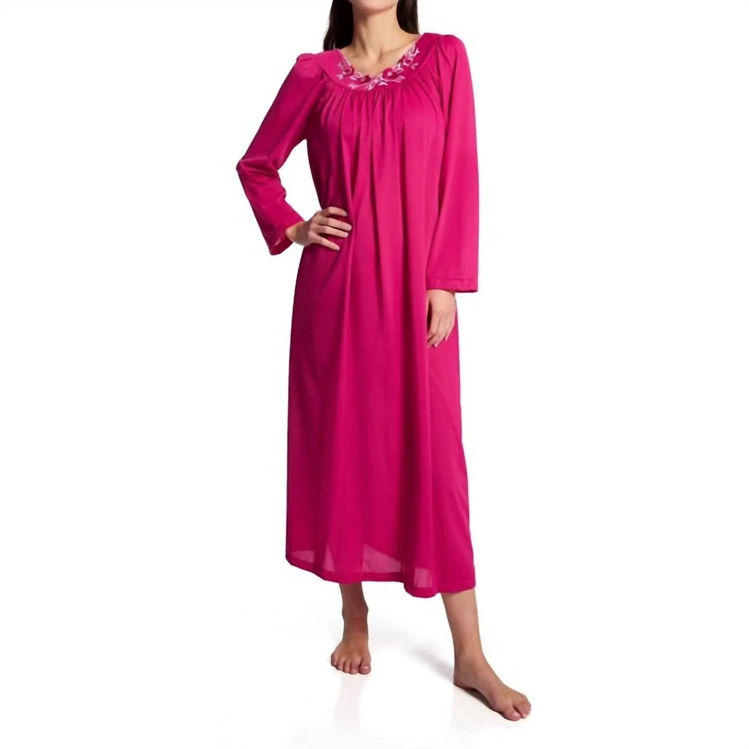 Petals 53 Inch Long Sleeve Gown In Raspberry