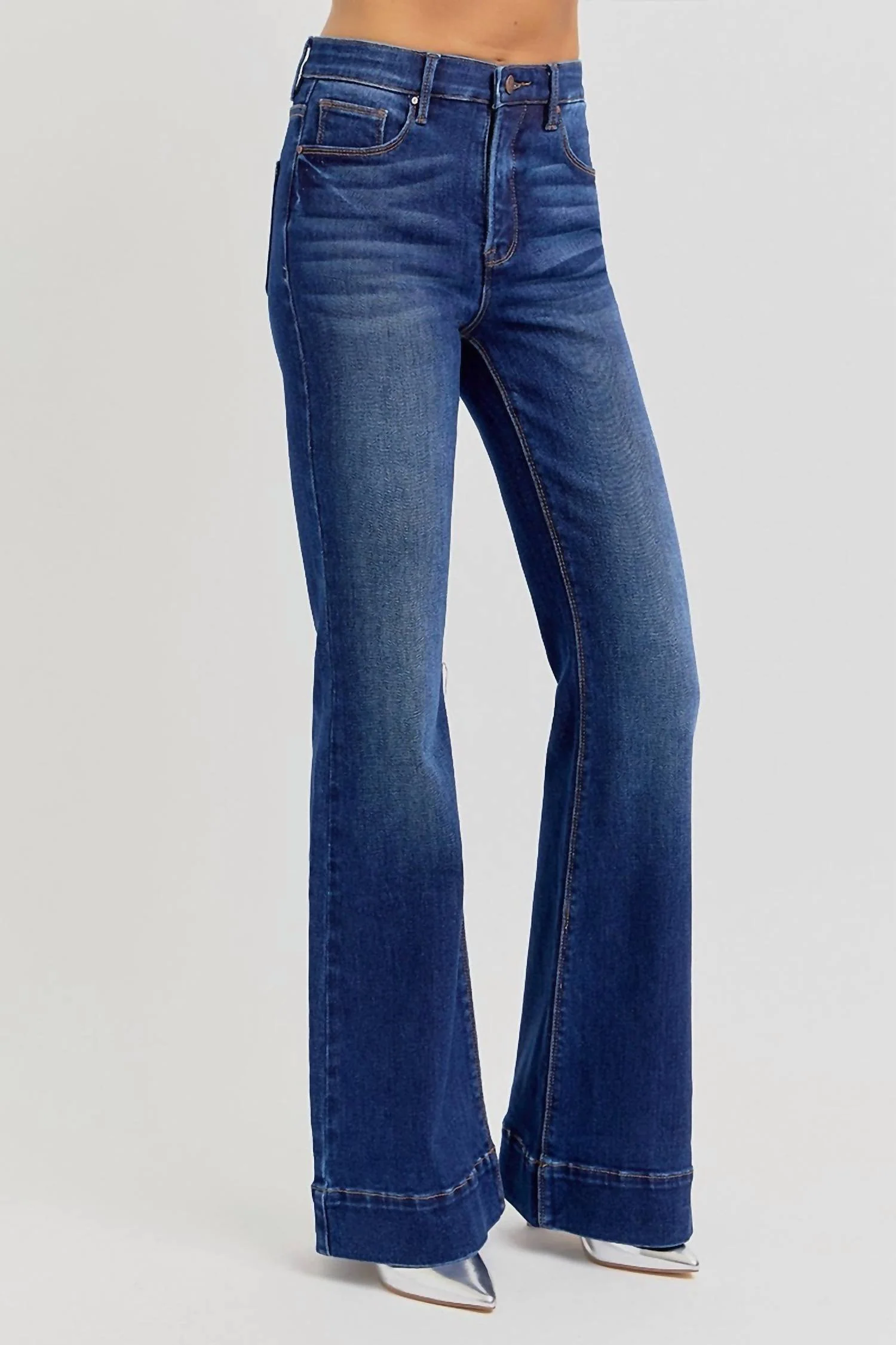 Tummy Control High Rise Flare Jeans In Dark Wash