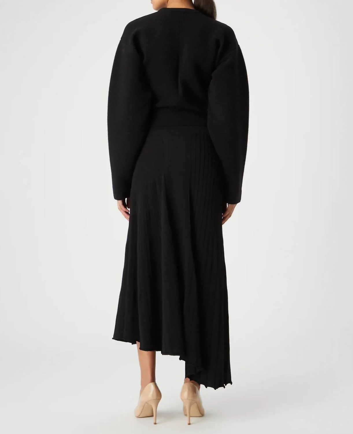 Adra Asymmetric Knit Midi Skirt In Black