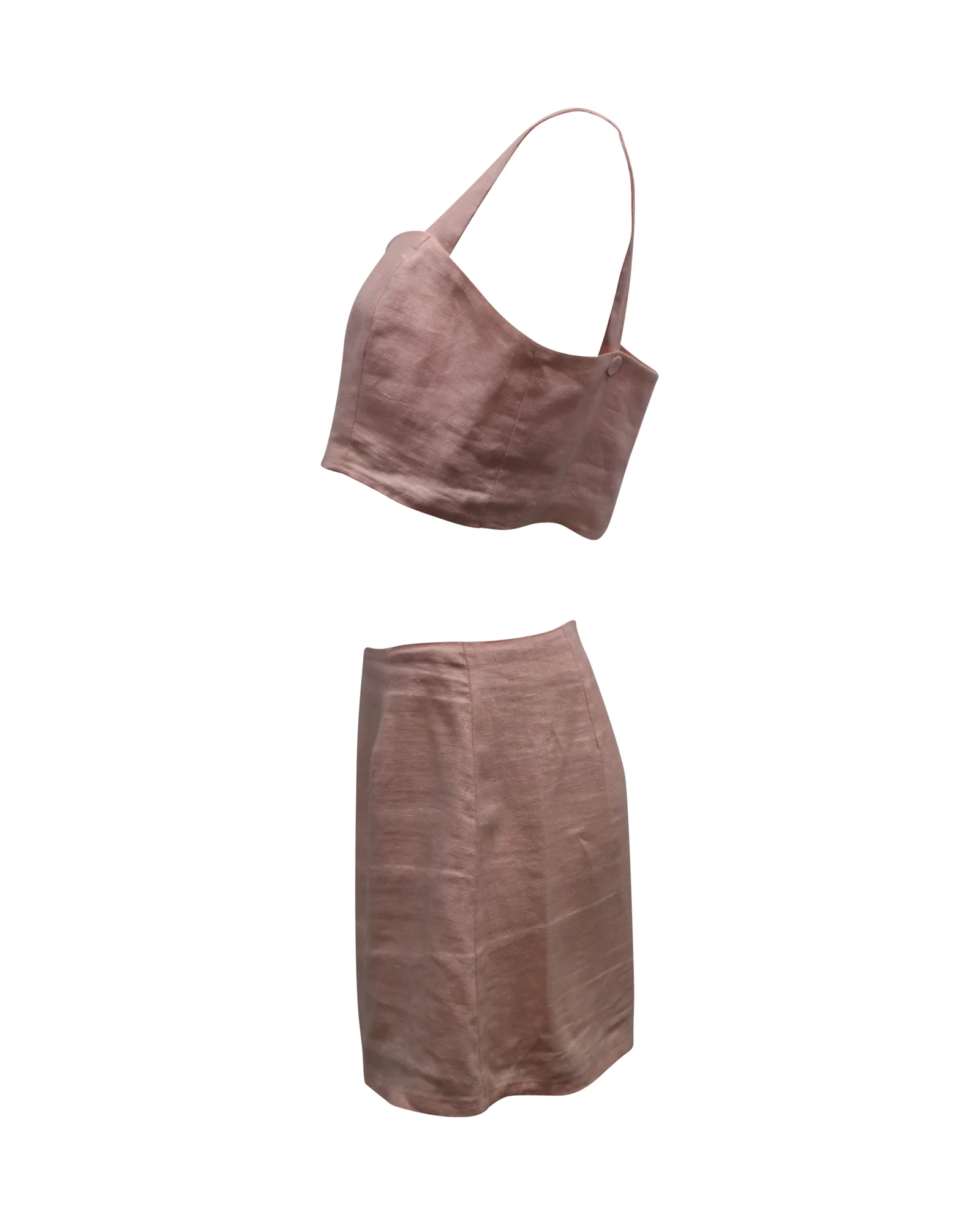 Reformation Braelynn Two Piece Set in Pastel Pink Linen