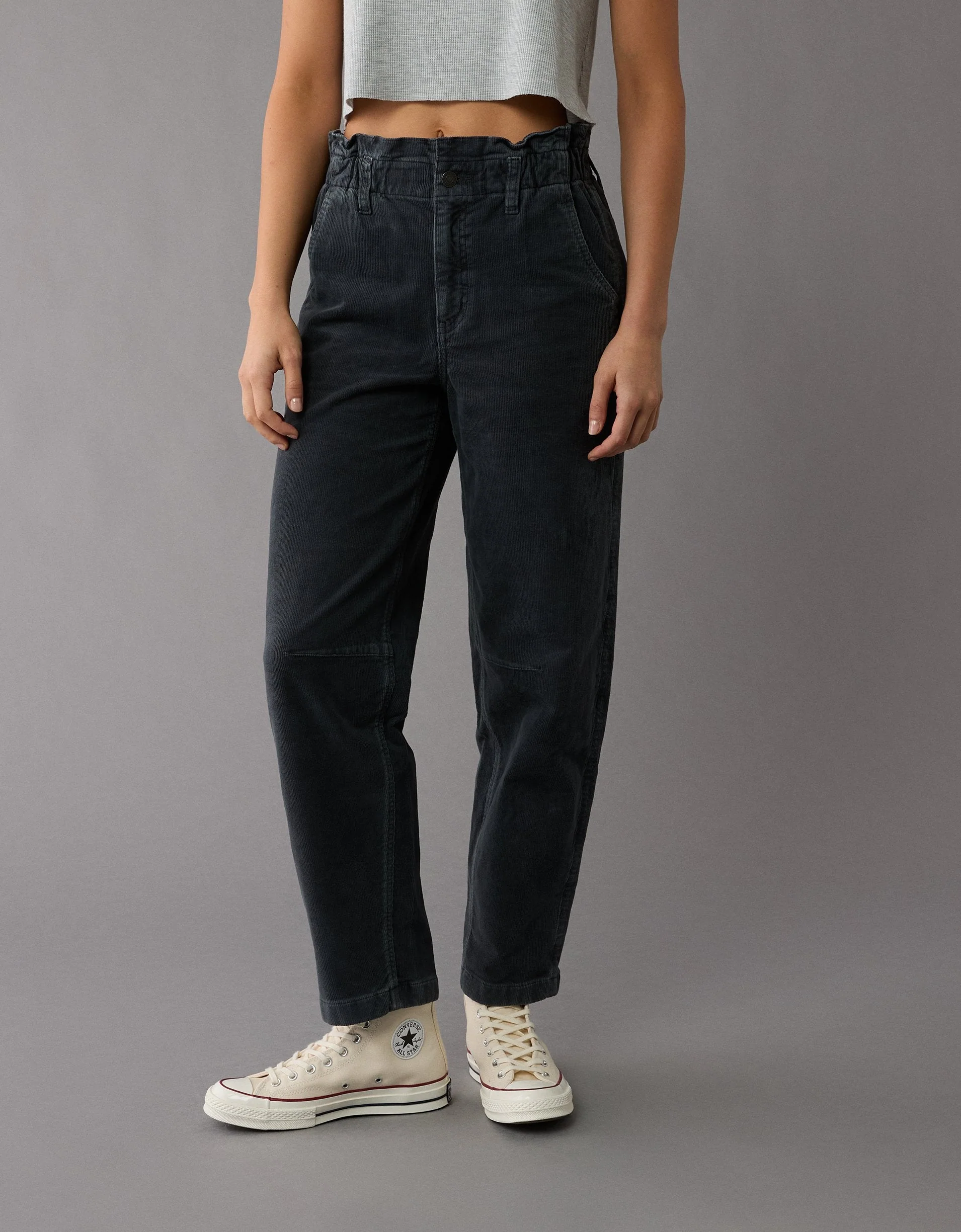 AE Stretch Super High-Waisted Corduroy Paper Bag Barrel Pant
