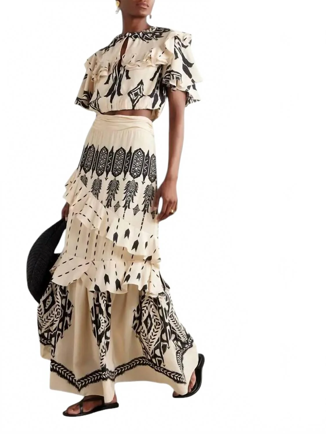 Walnut Canyon Tiered Ruffle Maxi Skirt In Ivory