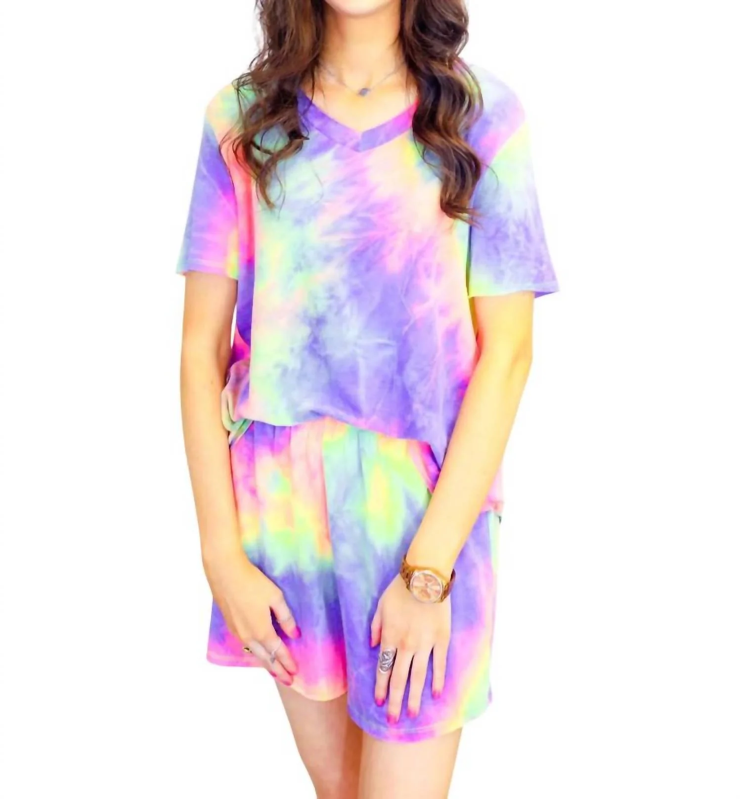 Carly Lounge Wear Shorts Set In Tie Dye