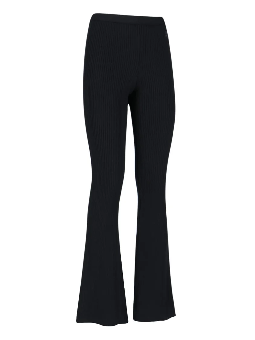 Flared Black Trousers With Ribbed Texture