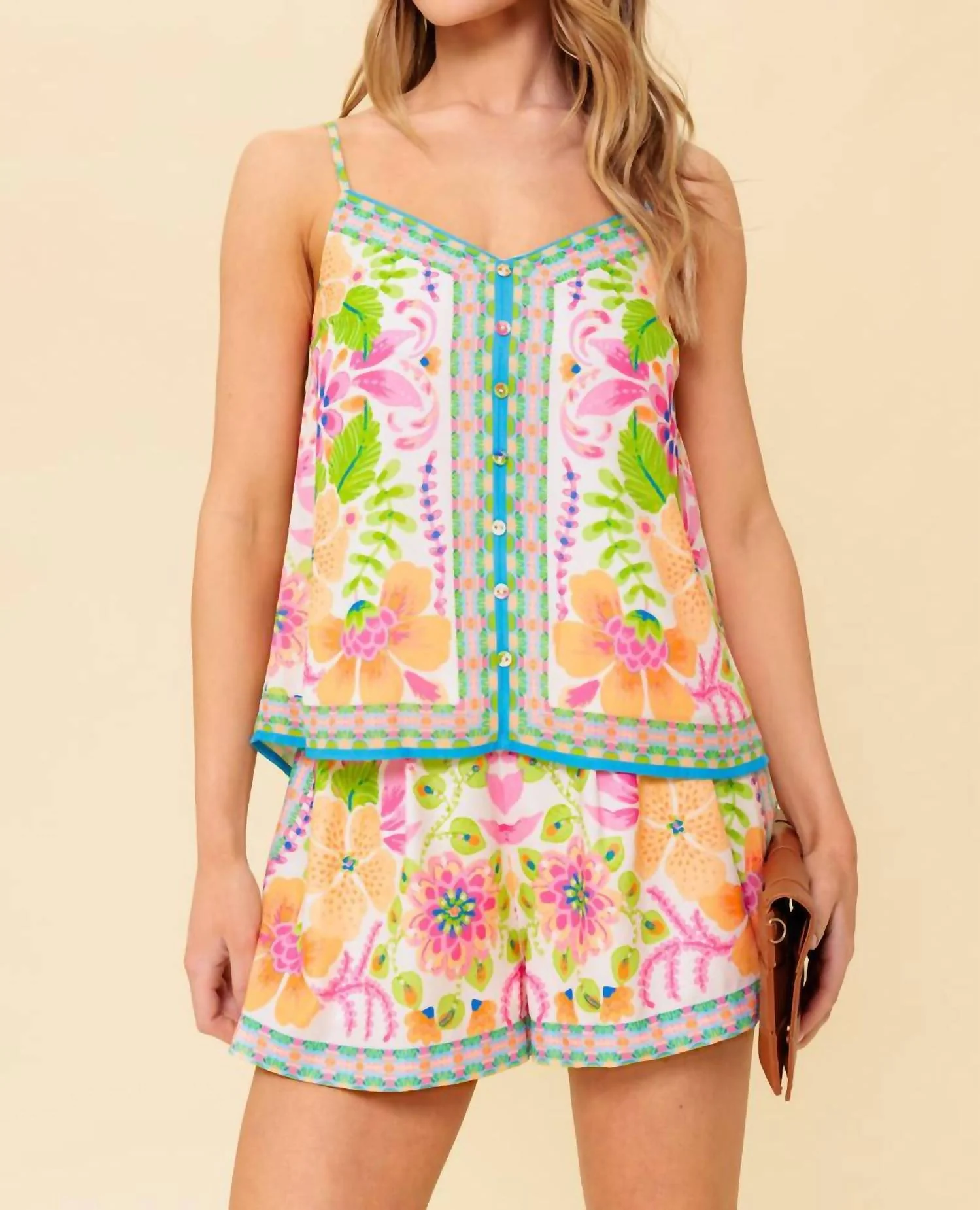 Floral Cami And Short Set In Ivory