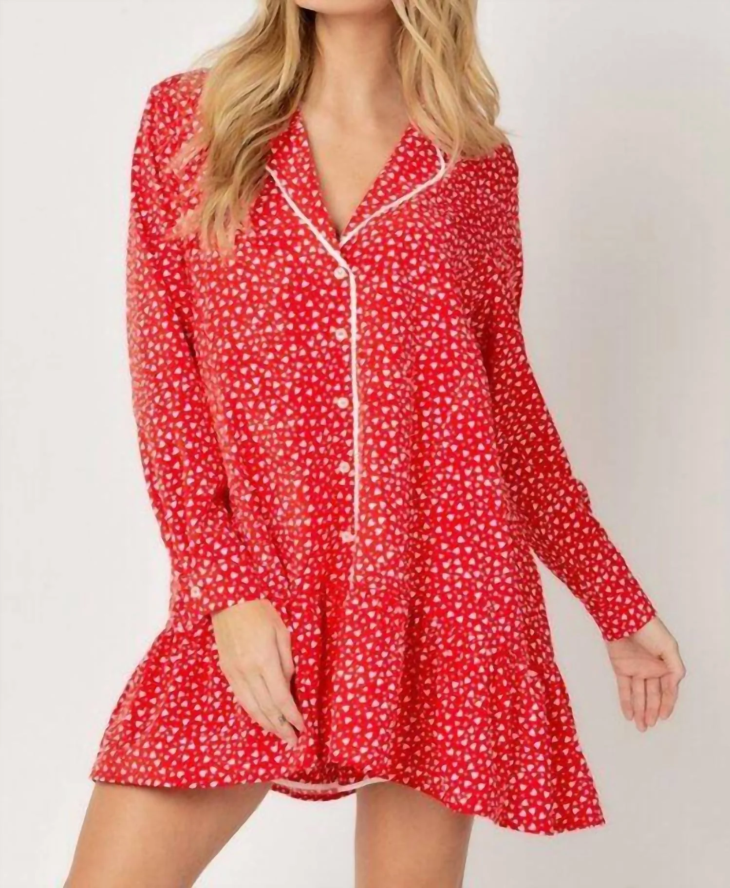 Heart Print Pajama Set In Red