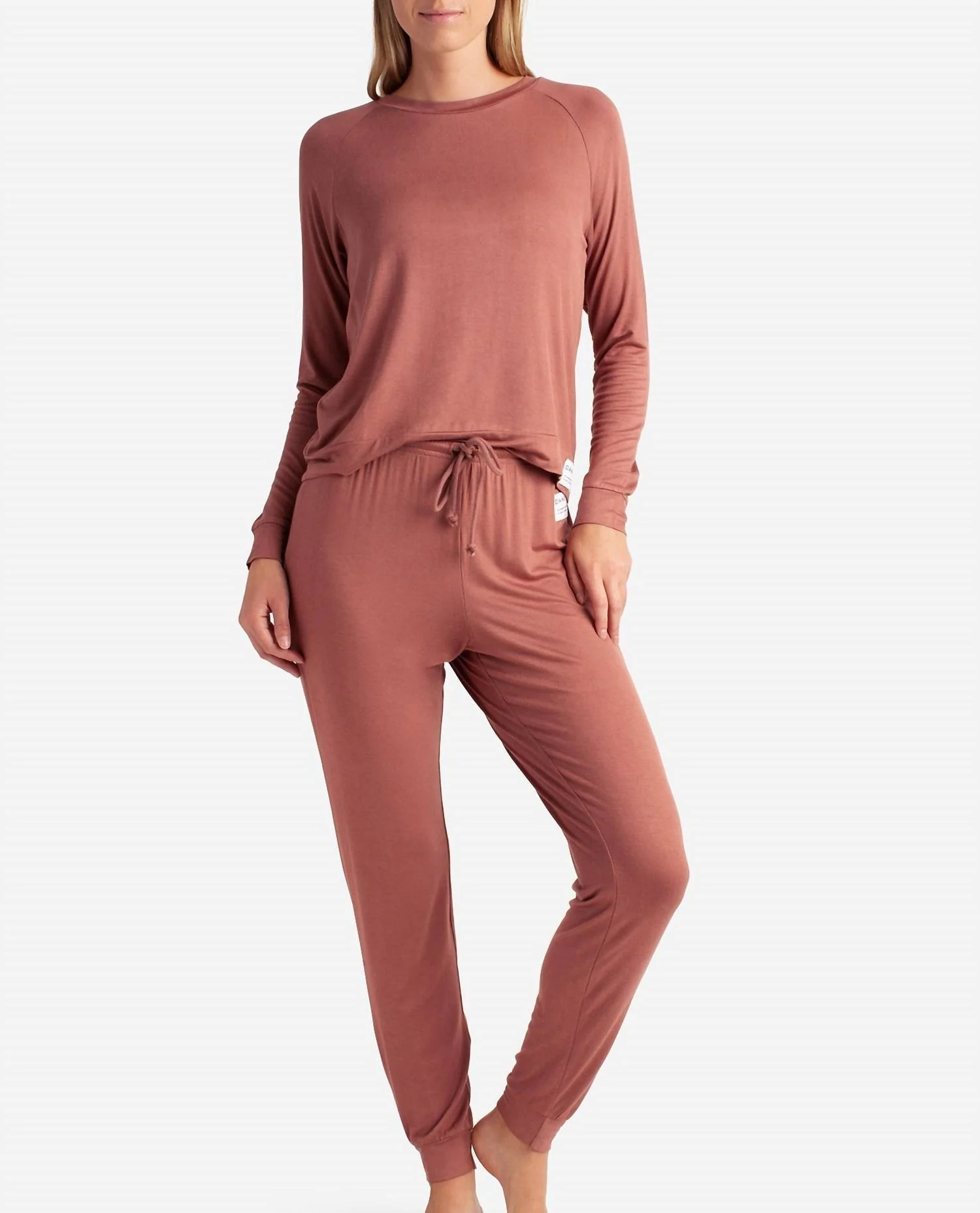 Raglan Sleeve Crew Neck Sleep Set With Jogger In Tahitian Tan