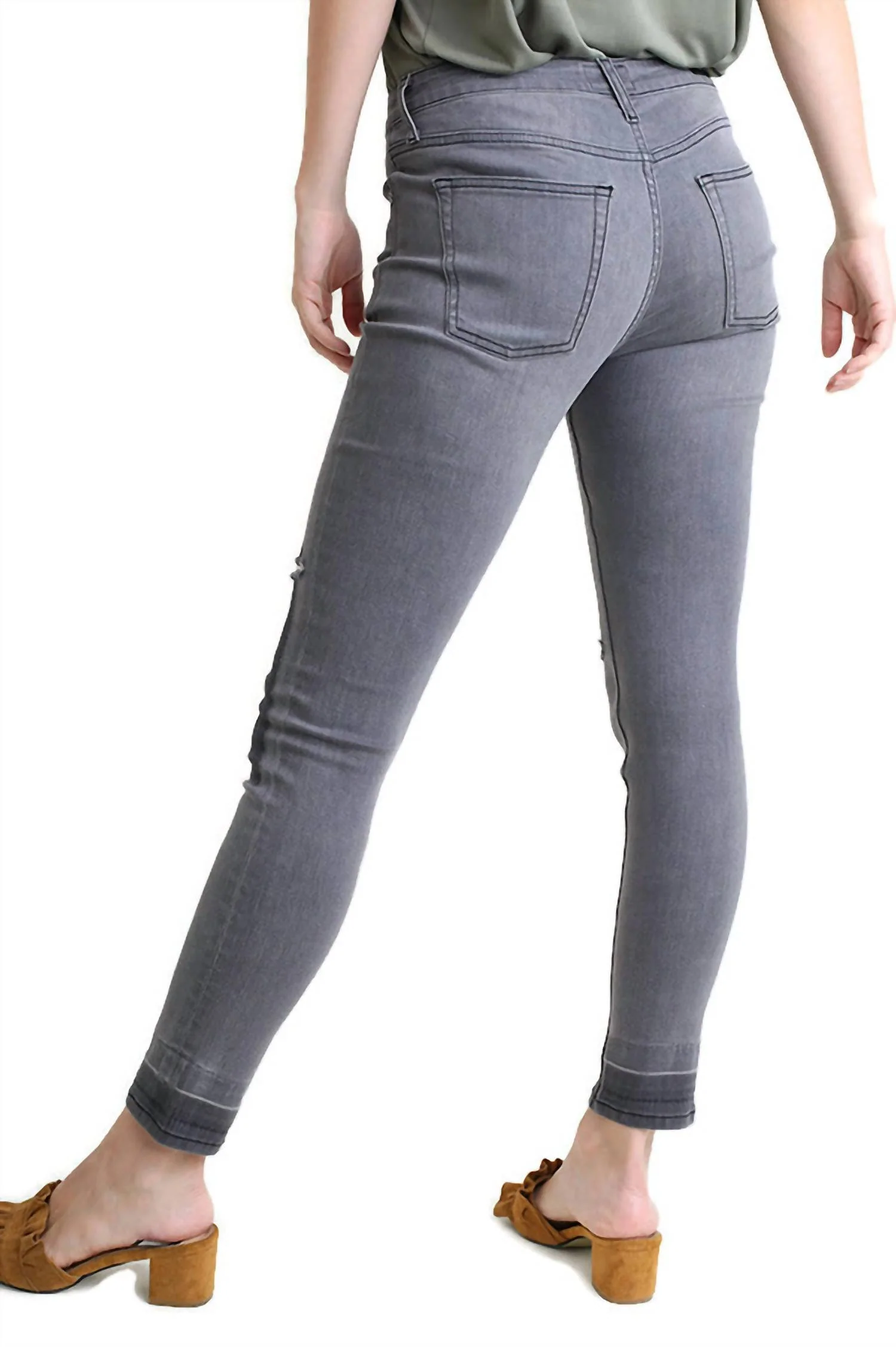 Distressed Denim Stretch Jean In Light Grey