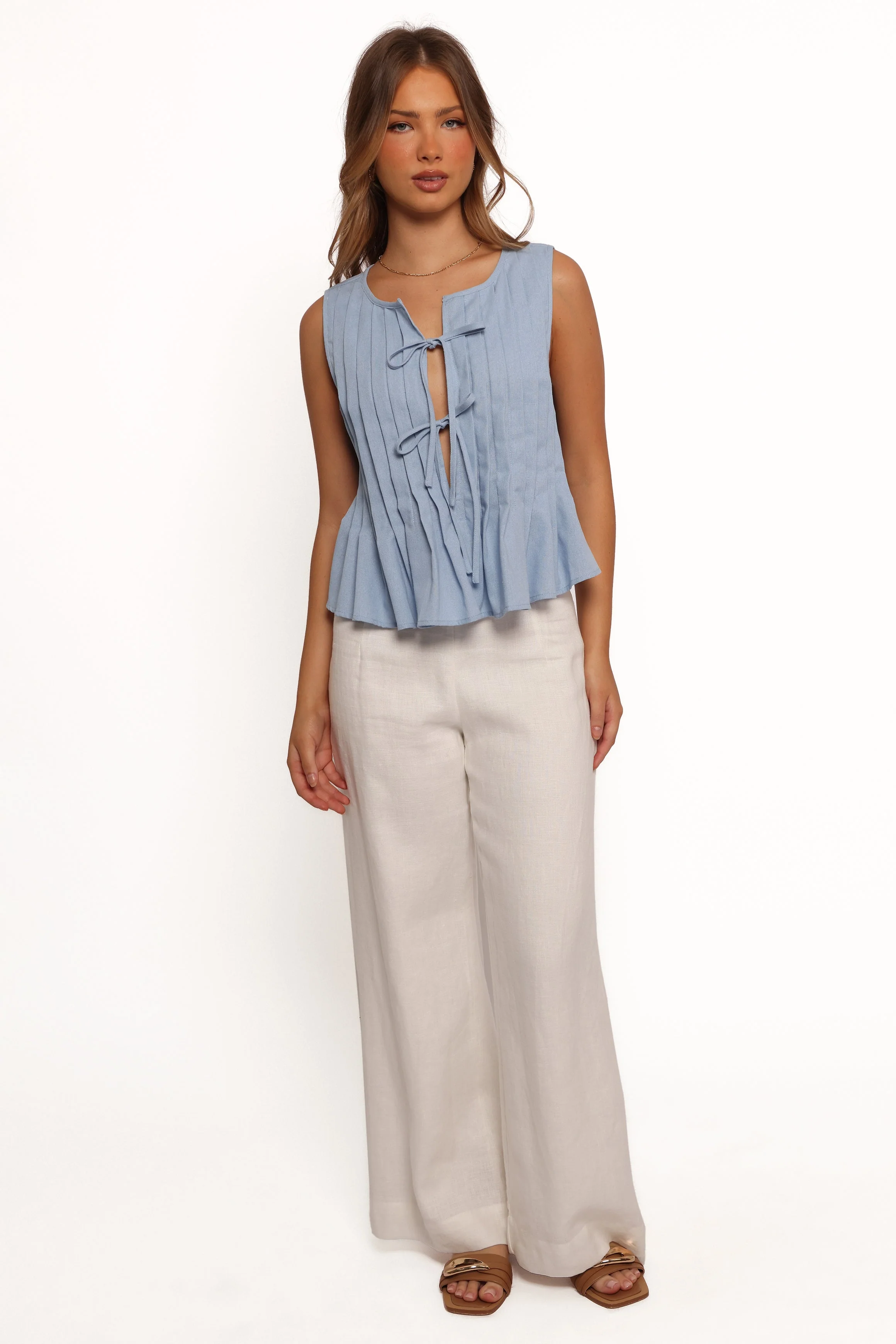 Delia Pleat Tie Top - Blue