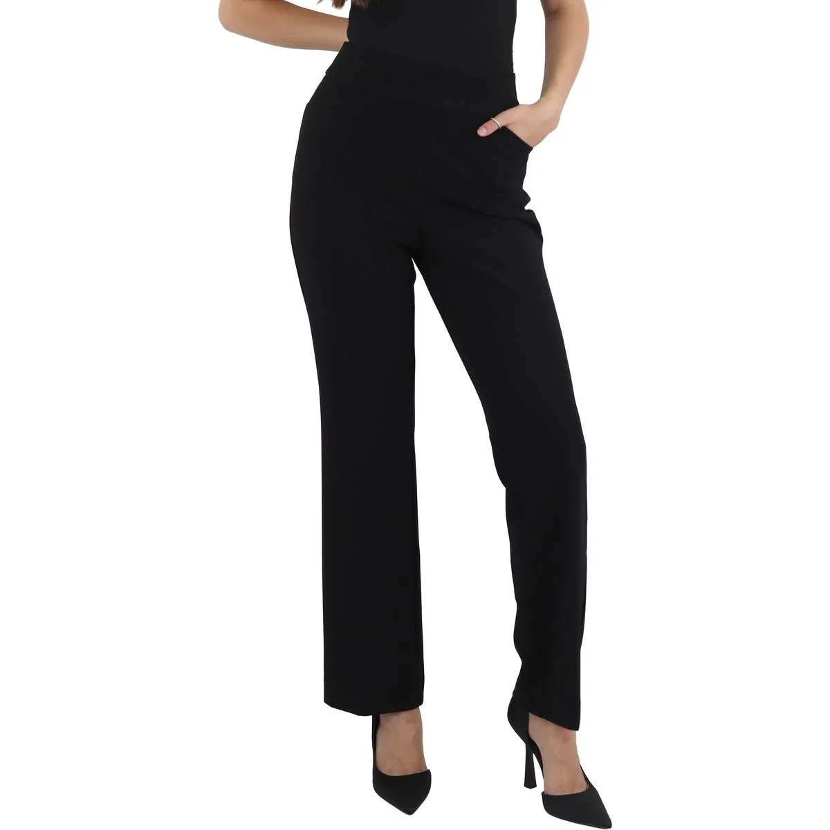 Womens Solid Polyester Dress Pants