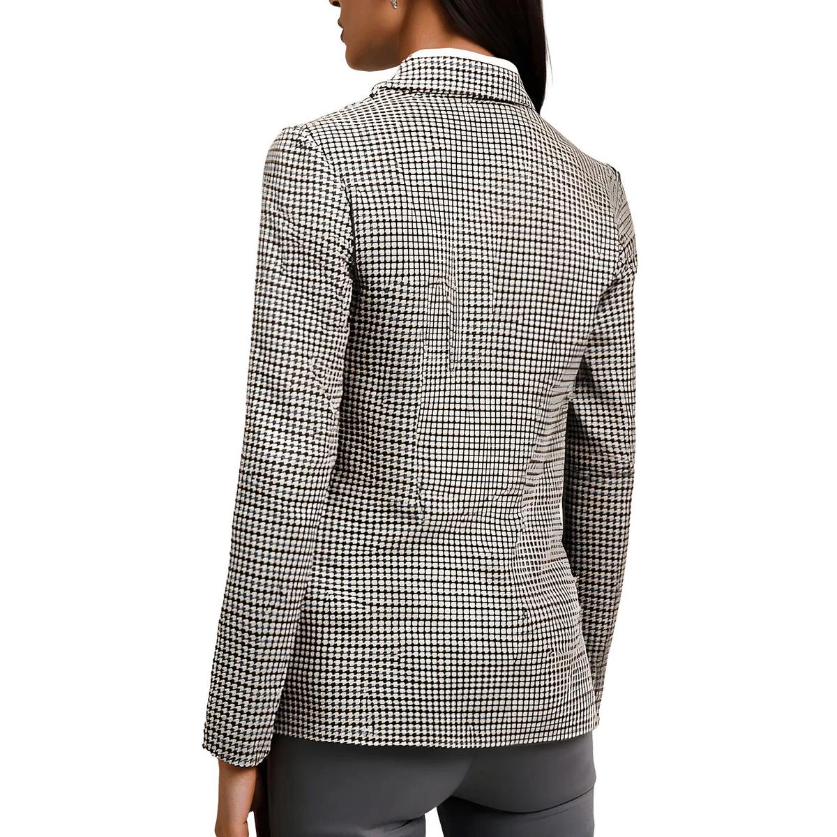 Womens Houndstooth Manmade Two-Button Blazer