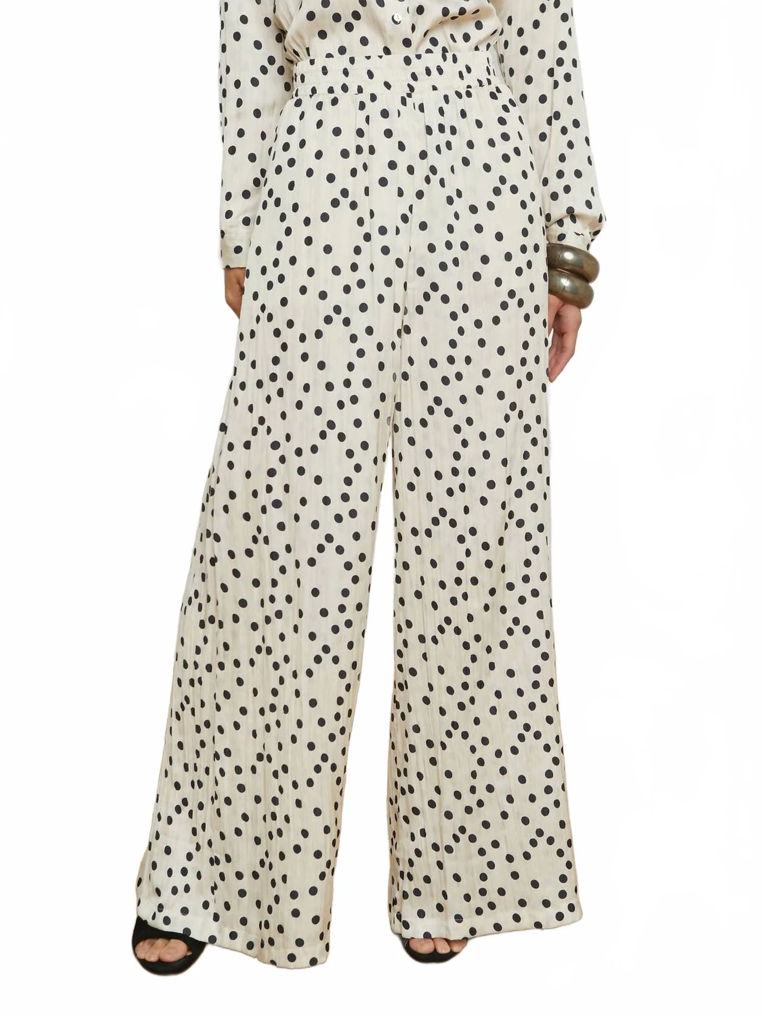 Lillian Polka Dot Wide Leg Pant In Ecru/black