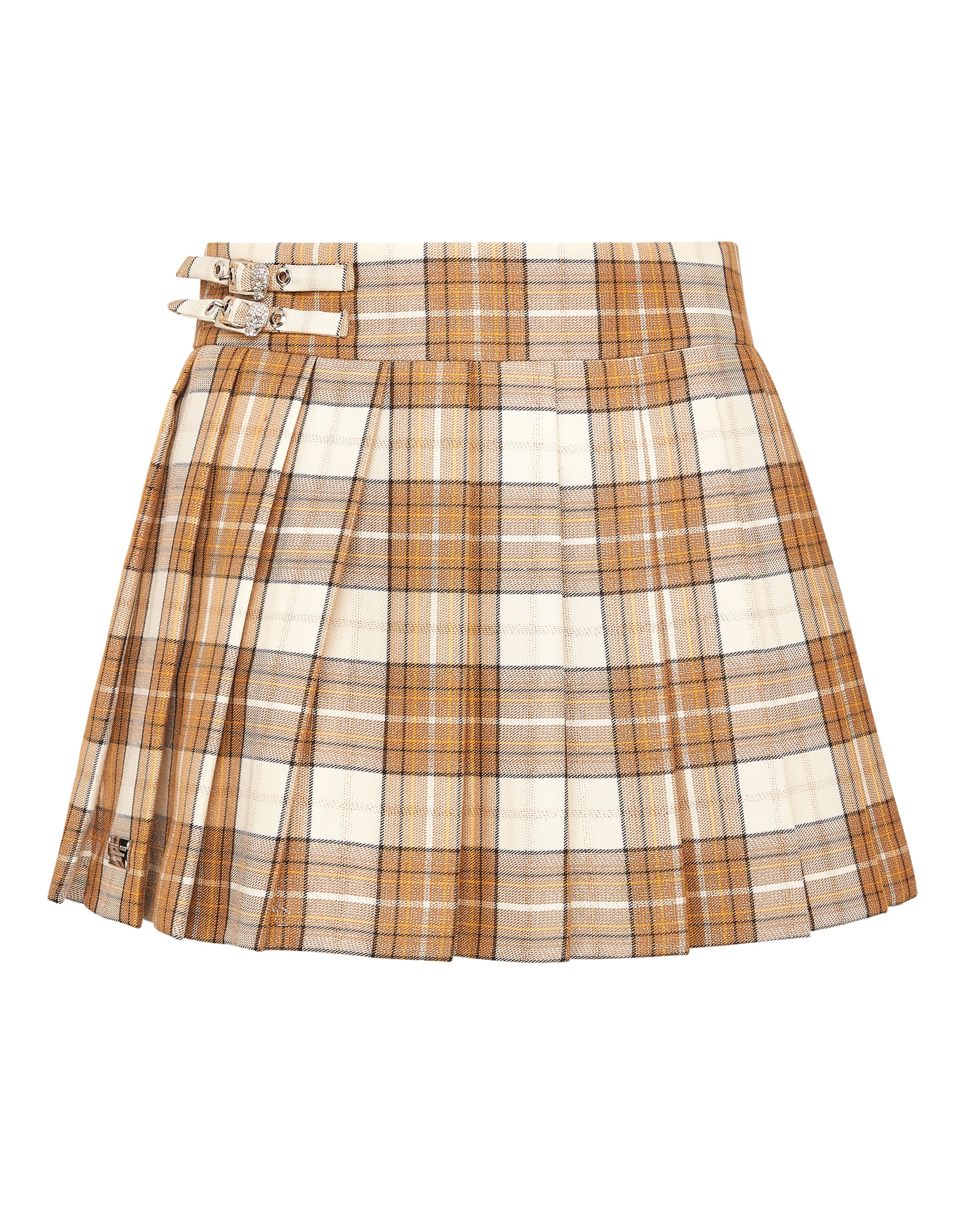 Checked Pleated Mini Skirt Flame