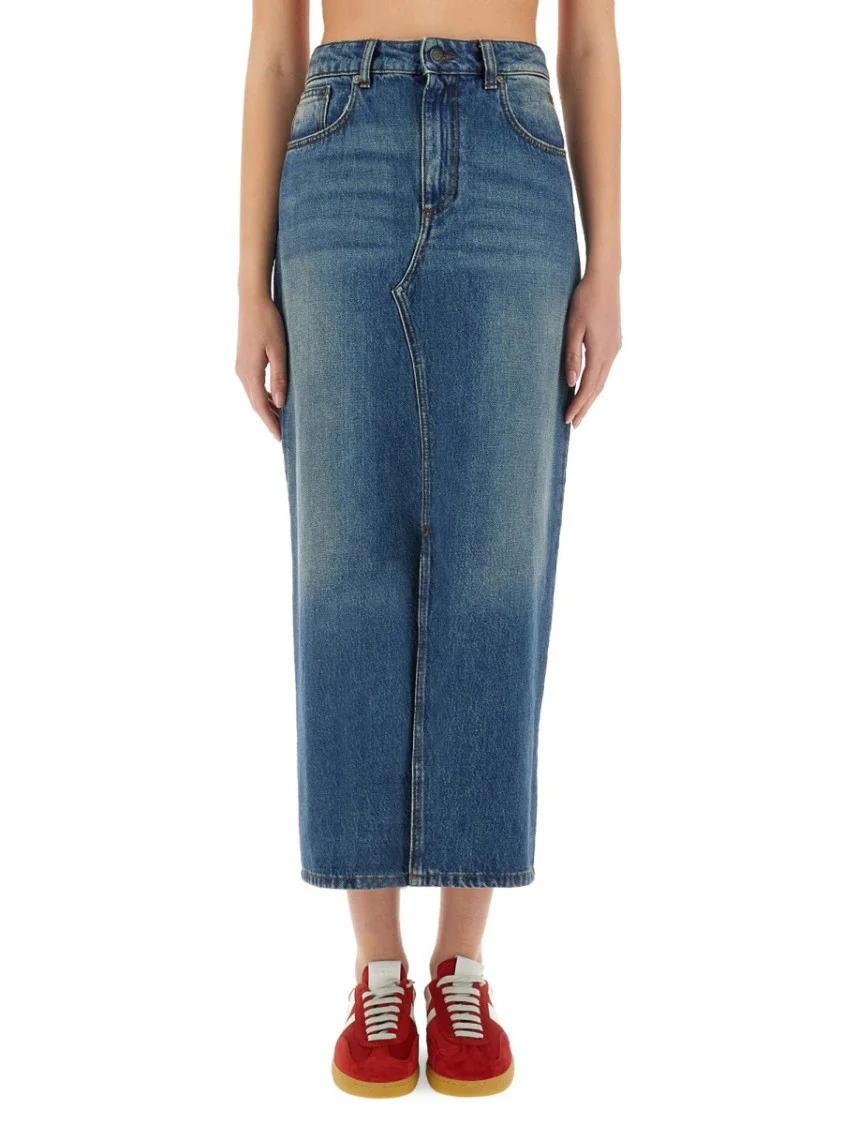 High-Waisted Denim Skirt With Front Slit
