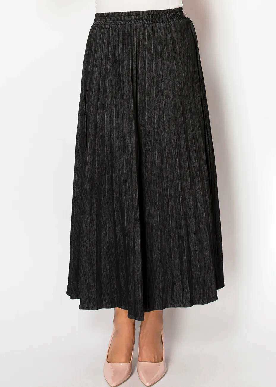 Midnight Pleated Denim Skirt