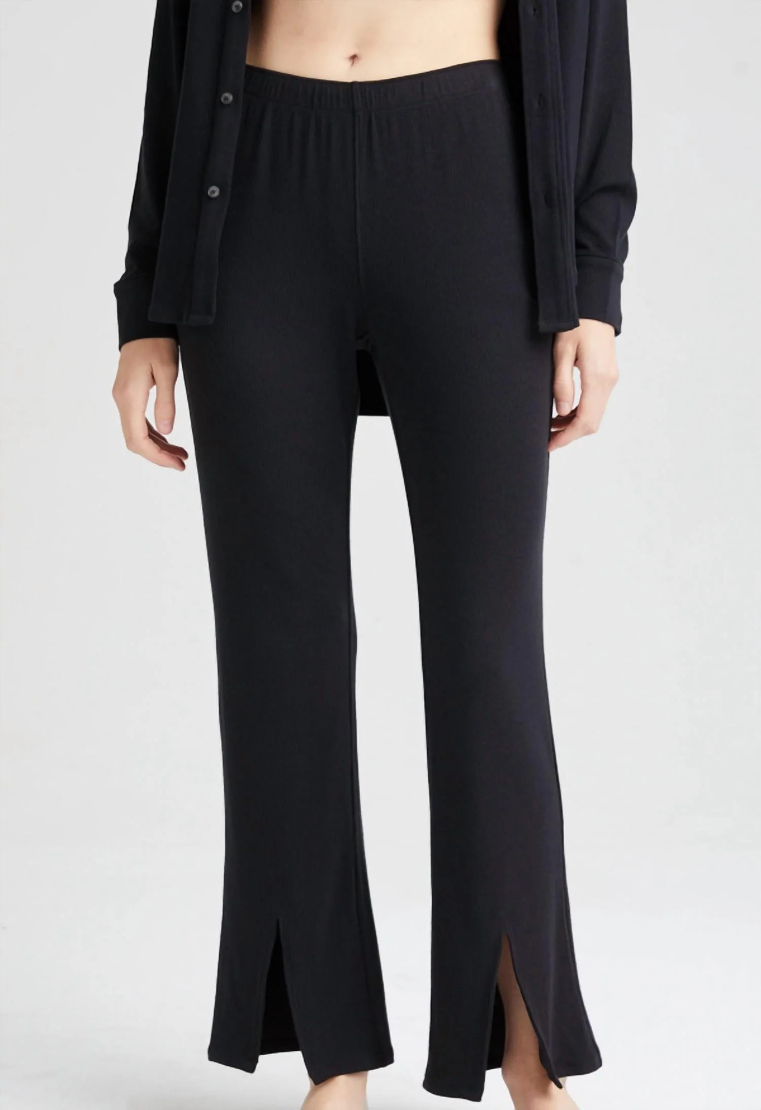 Cozy Rib Split Flare Pant In Black
