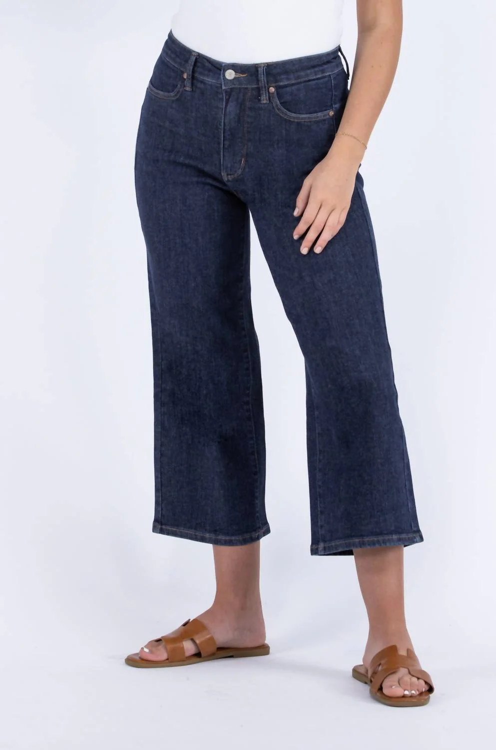 Vintage Blues High-Rise Tummy Control Crop Wide Leg Jeans In Dark Wash