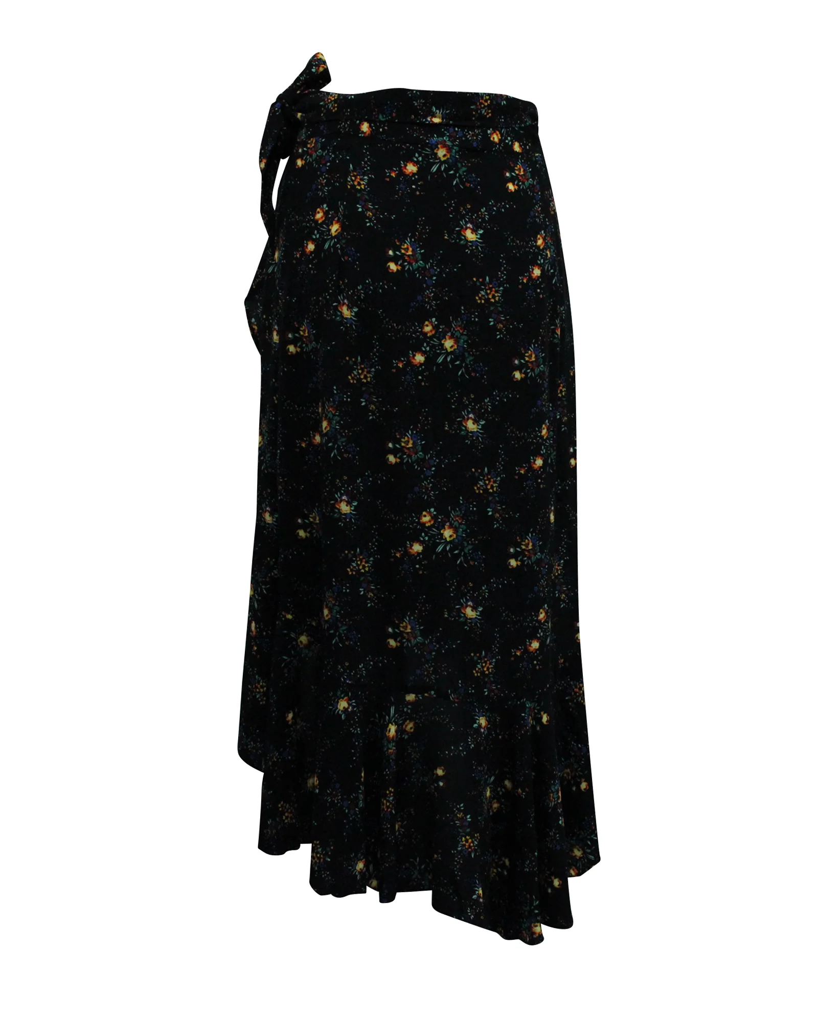 Sandro Floral Print Asymmetric Skirt in Black Viscose