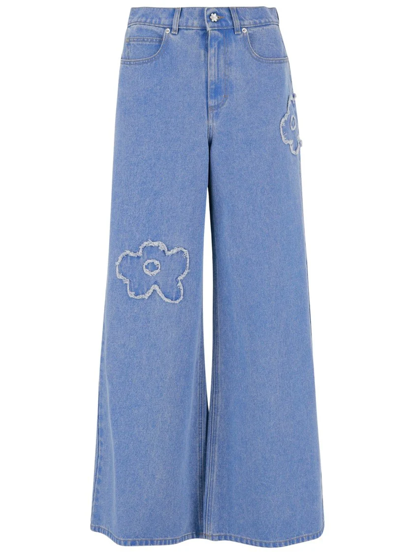 Cotton Denim Jeans With Appliqués