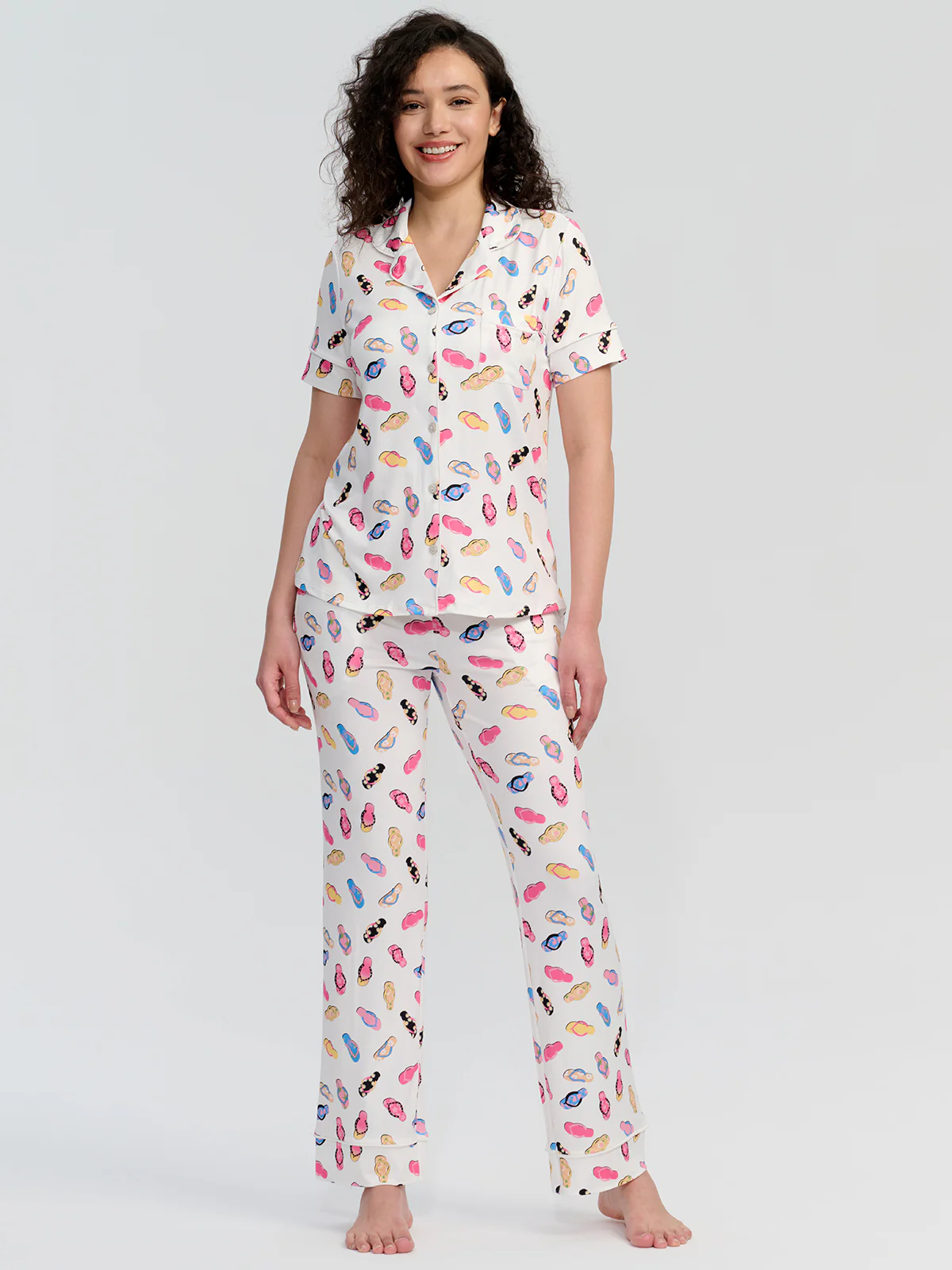 Flip Flop Print Short Sleeve Pajamas Set